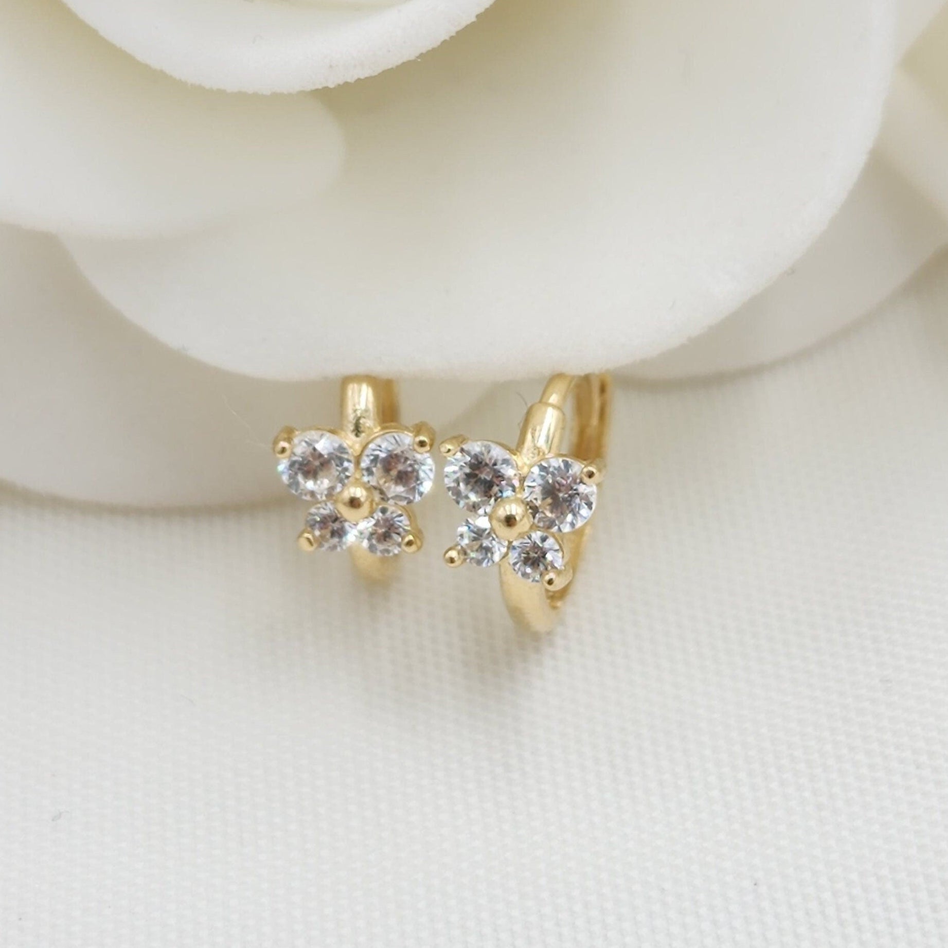 Solid 14k Dainty Butterfly Huggies Earrings - For Girls - For Her Fine Jewelry - CZ - Perfect Gift
