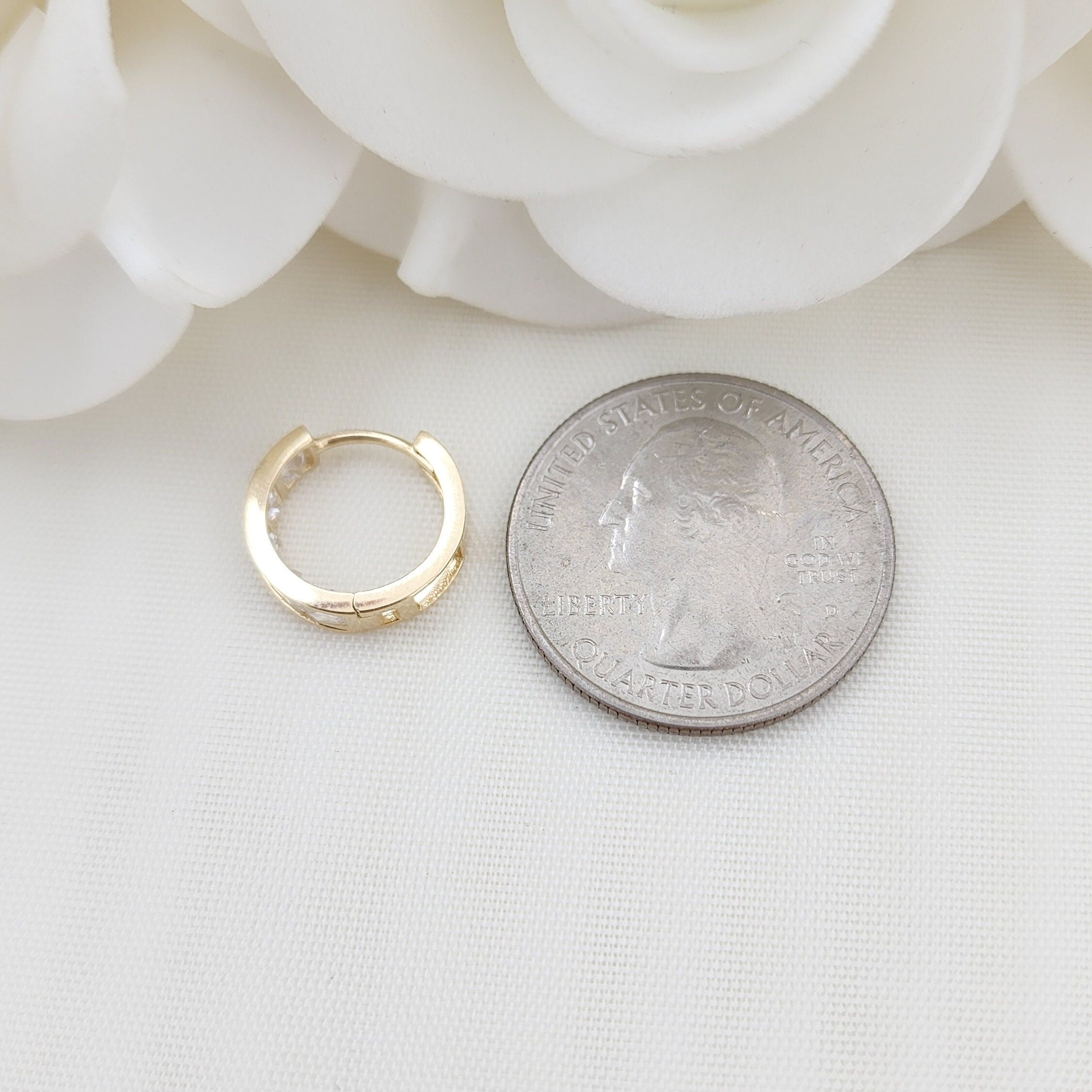 14k Princess Cut Huggie Earrings - 13mm & 4mm