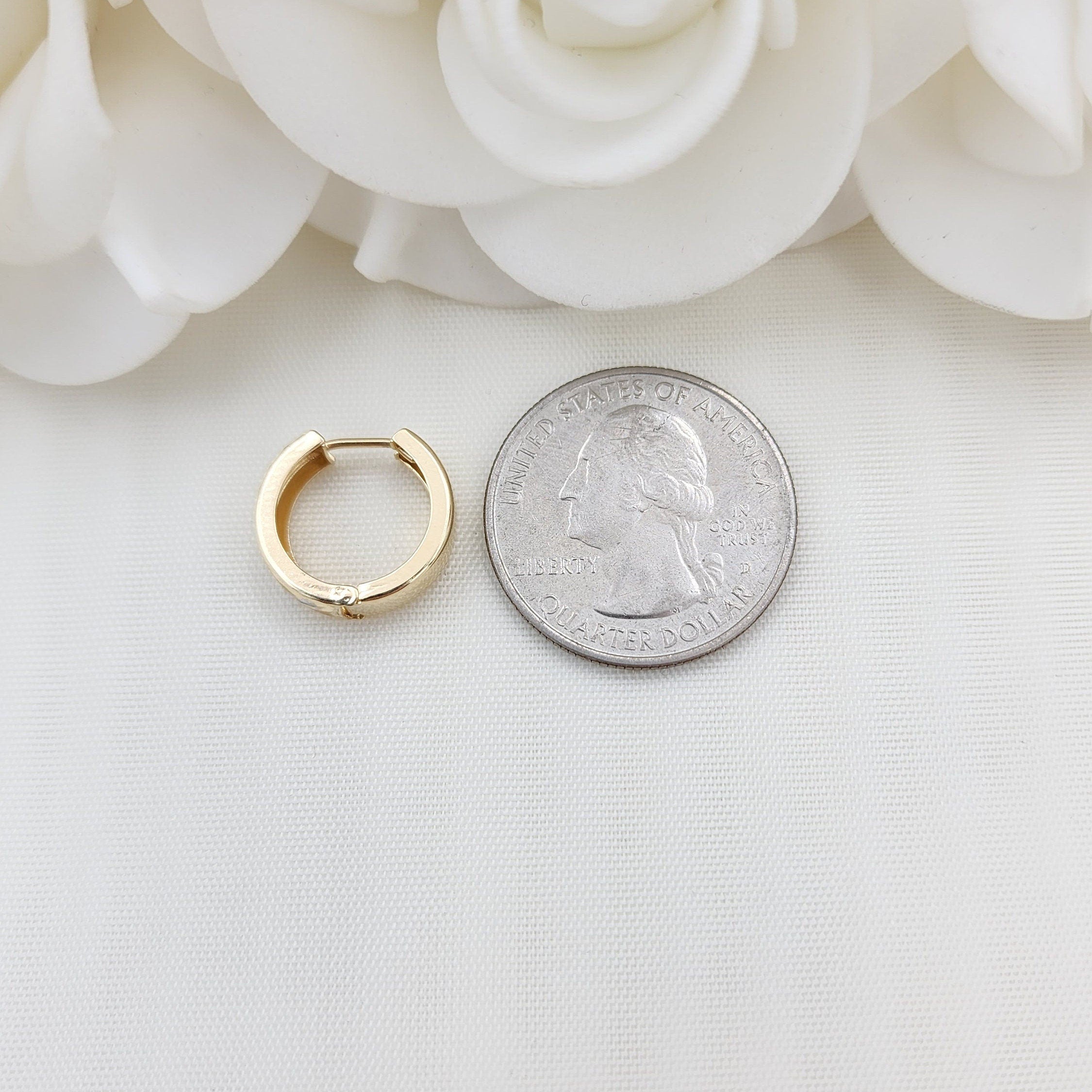 14k Diamond Cut Edges Huggies Earrings - 19MM & 5MM