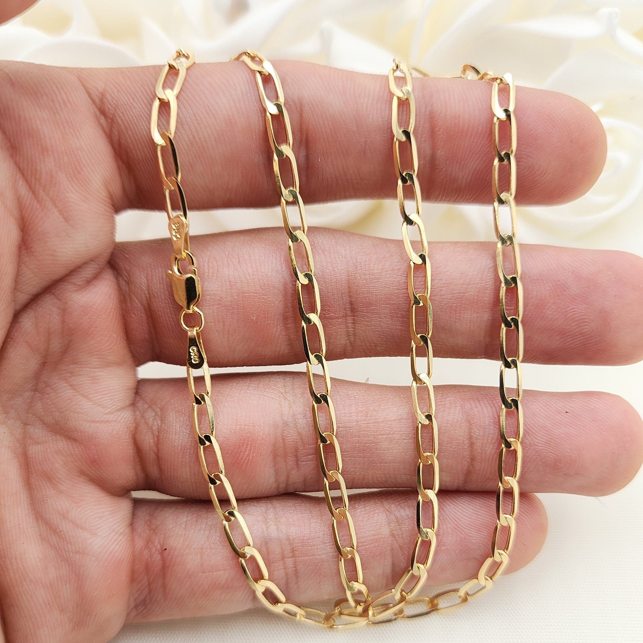 Solid 14k Gold Oval Link Necklace Chain - 3MM - 16", 18", 20", 22", 24" - Unisex