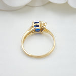 14k Solid Gold Simulated Oval Sapphire Ring - Unique and Elegant.