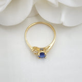 14k Solid Gold Simulated Oval Sapphire Ring - Unique and Elegant.