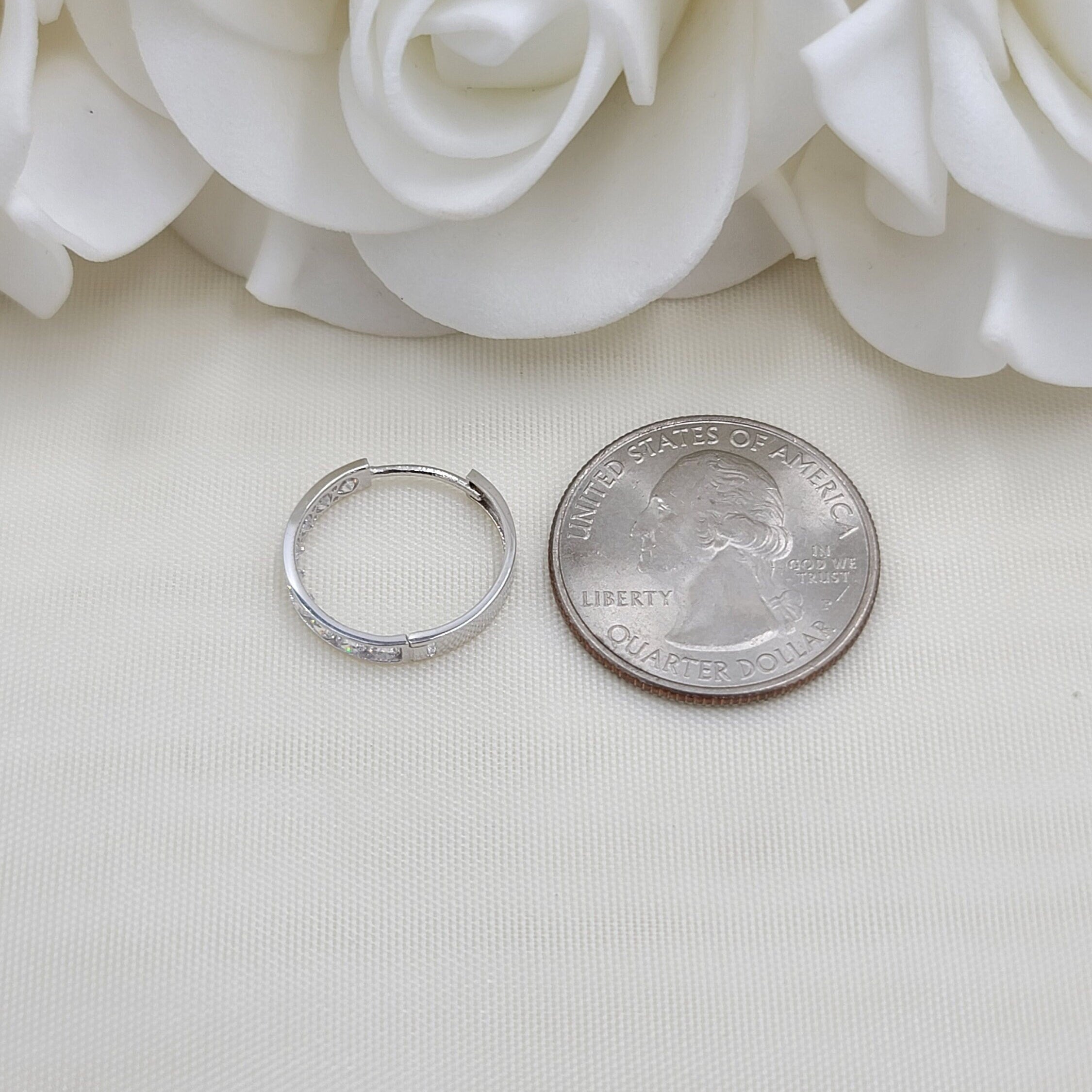 Solid 14k White Gold Channel setting CZ Huggies Earrings - Perfect For kids - Fine Jewelry