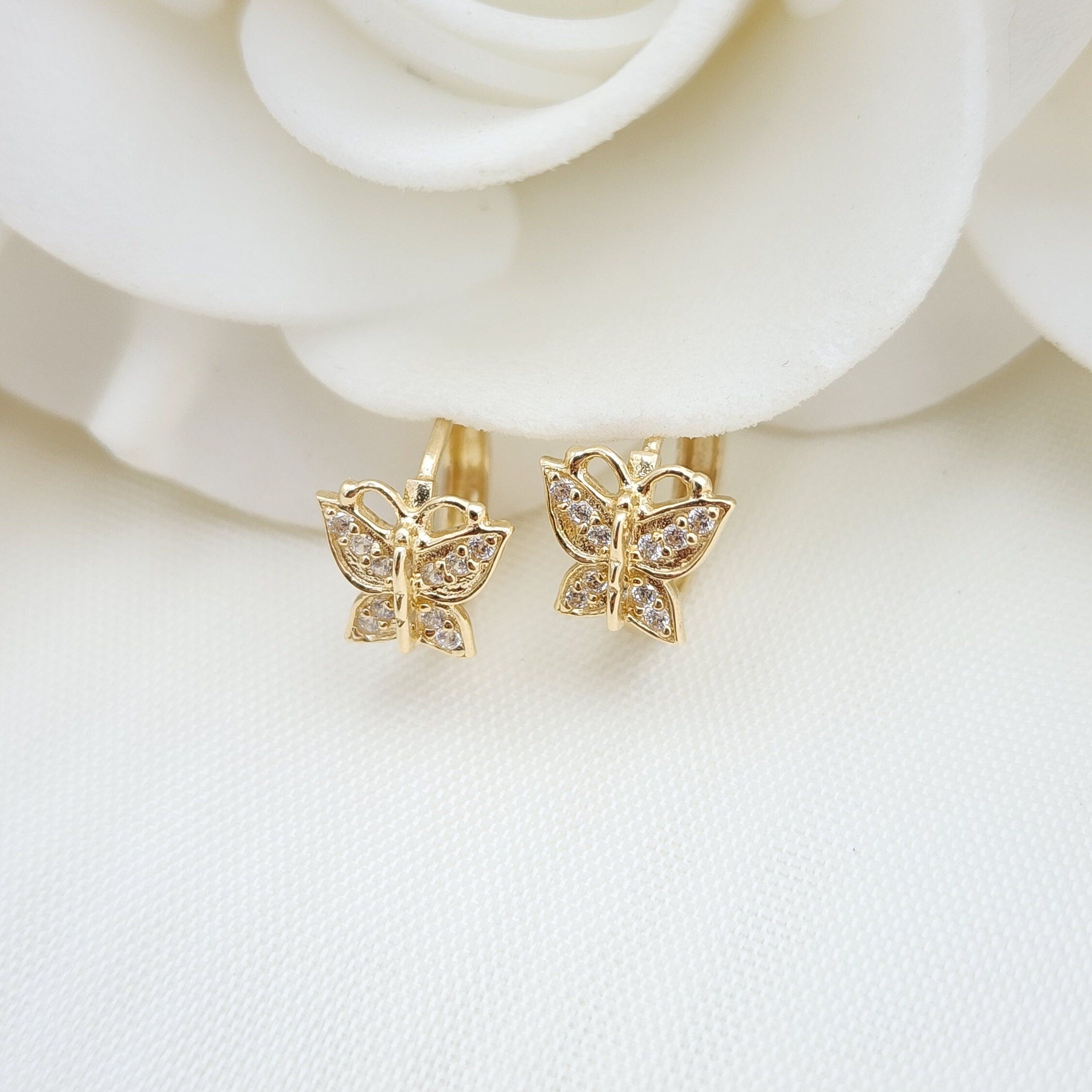 14k Butterfly Huggies Earrings - 11mm