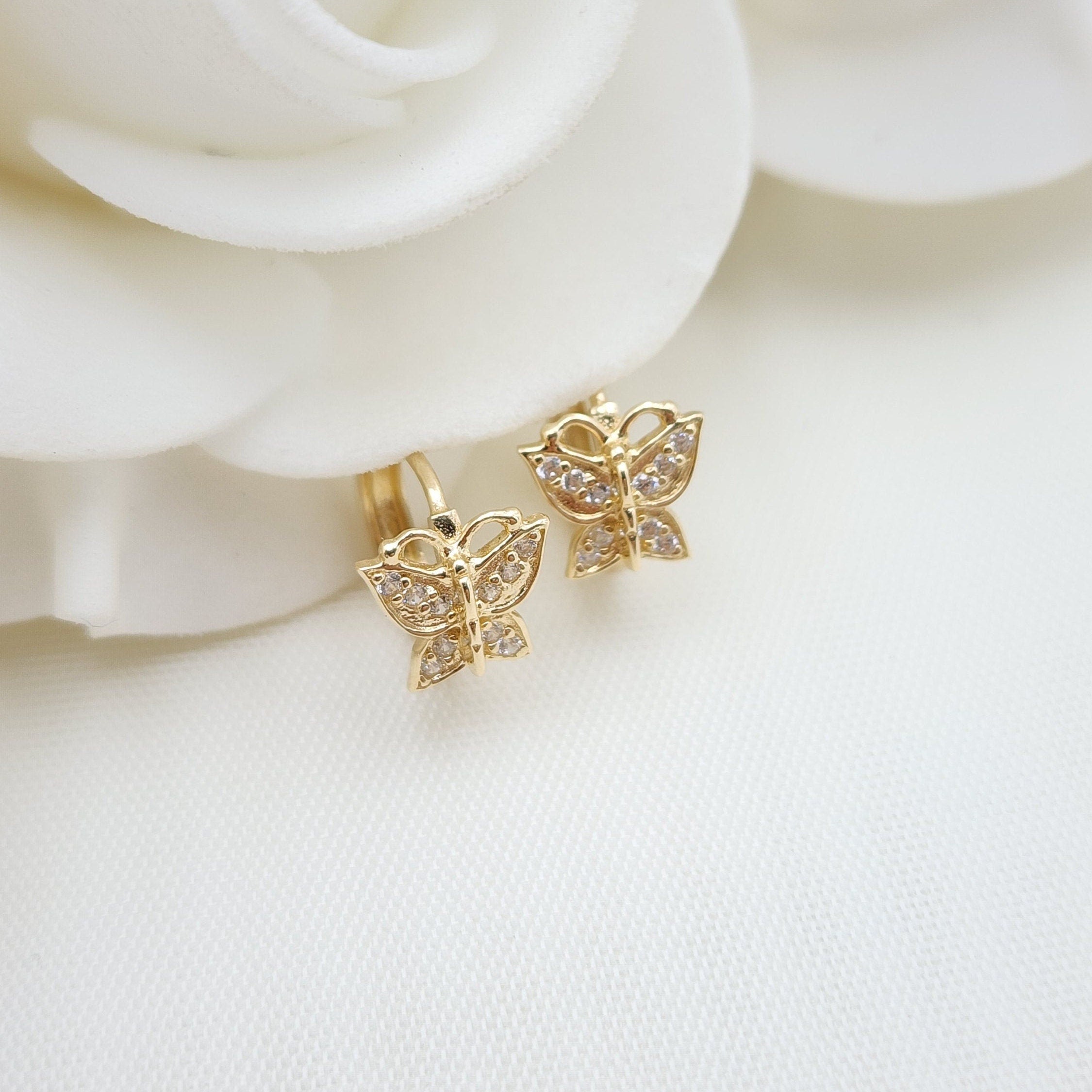 14k Butterfly Huggies Earrings - 11mm