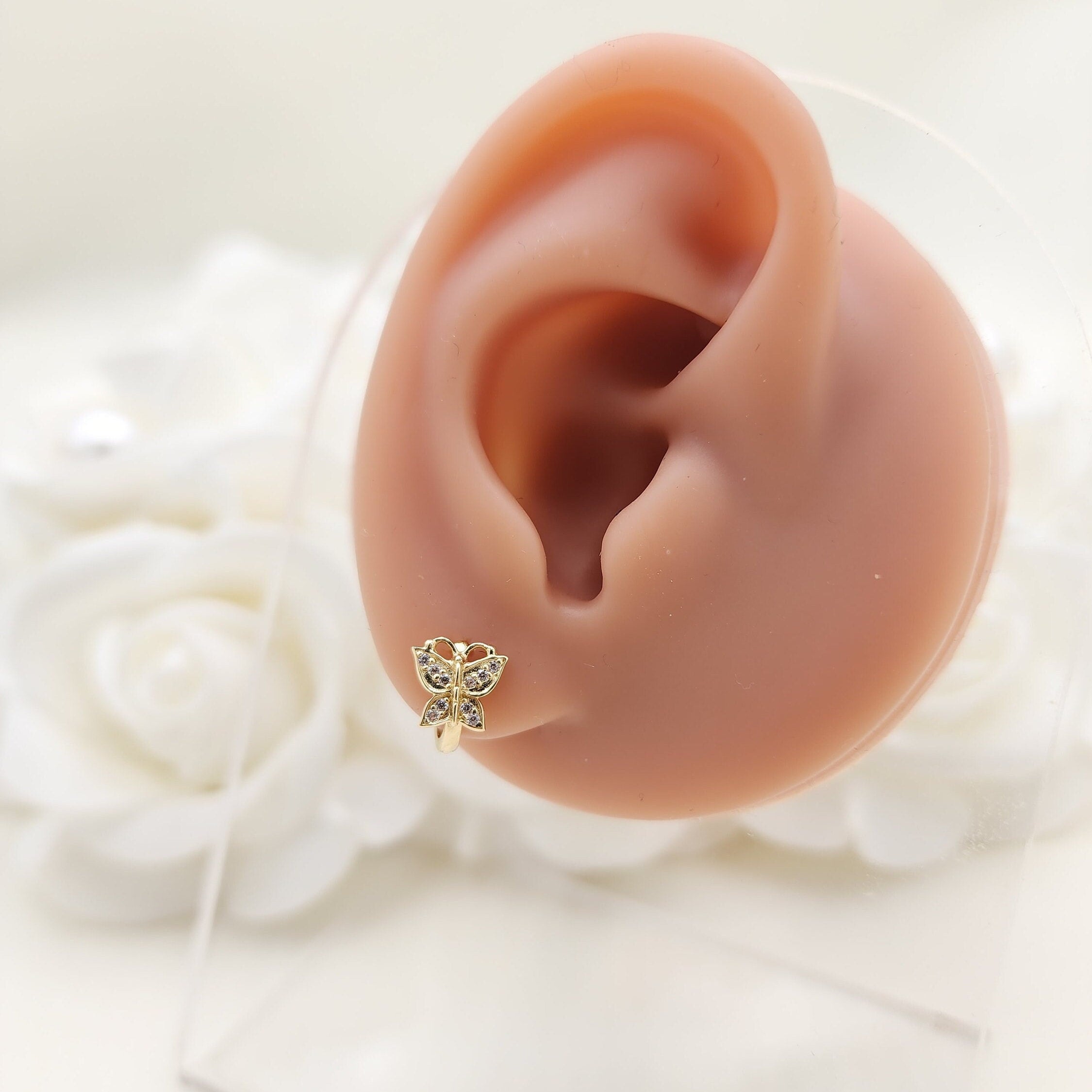 14k Butterfly Huggies Earrings - 11mm