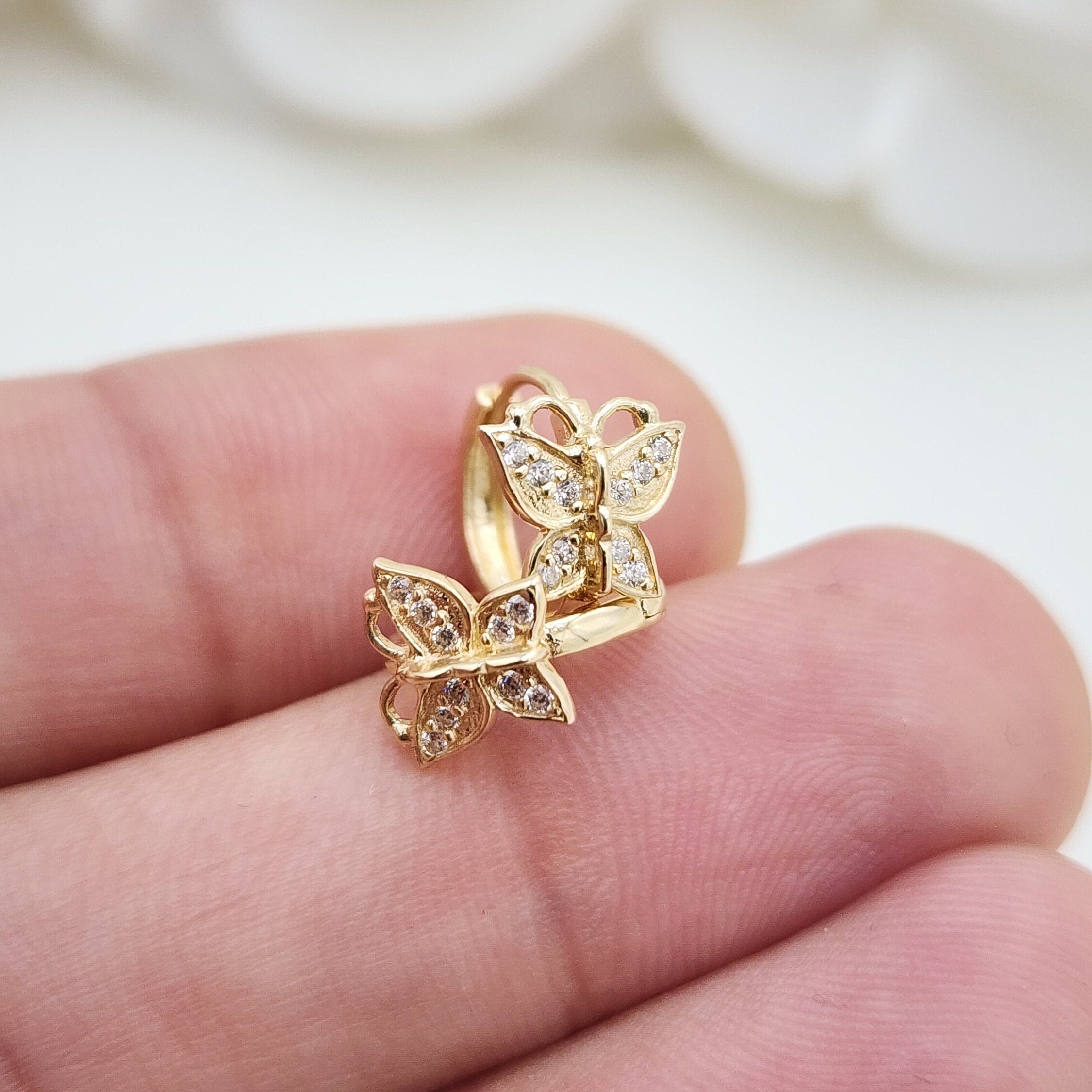 14k Butterfly Huggies Earrings - 11mm