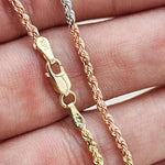 Solid 14k Tri Color Gold Rope Chain - 2MM - 16" - 18" - 20" - 22" - 24" - Unique Rope Chains - Perfect Gift For Her