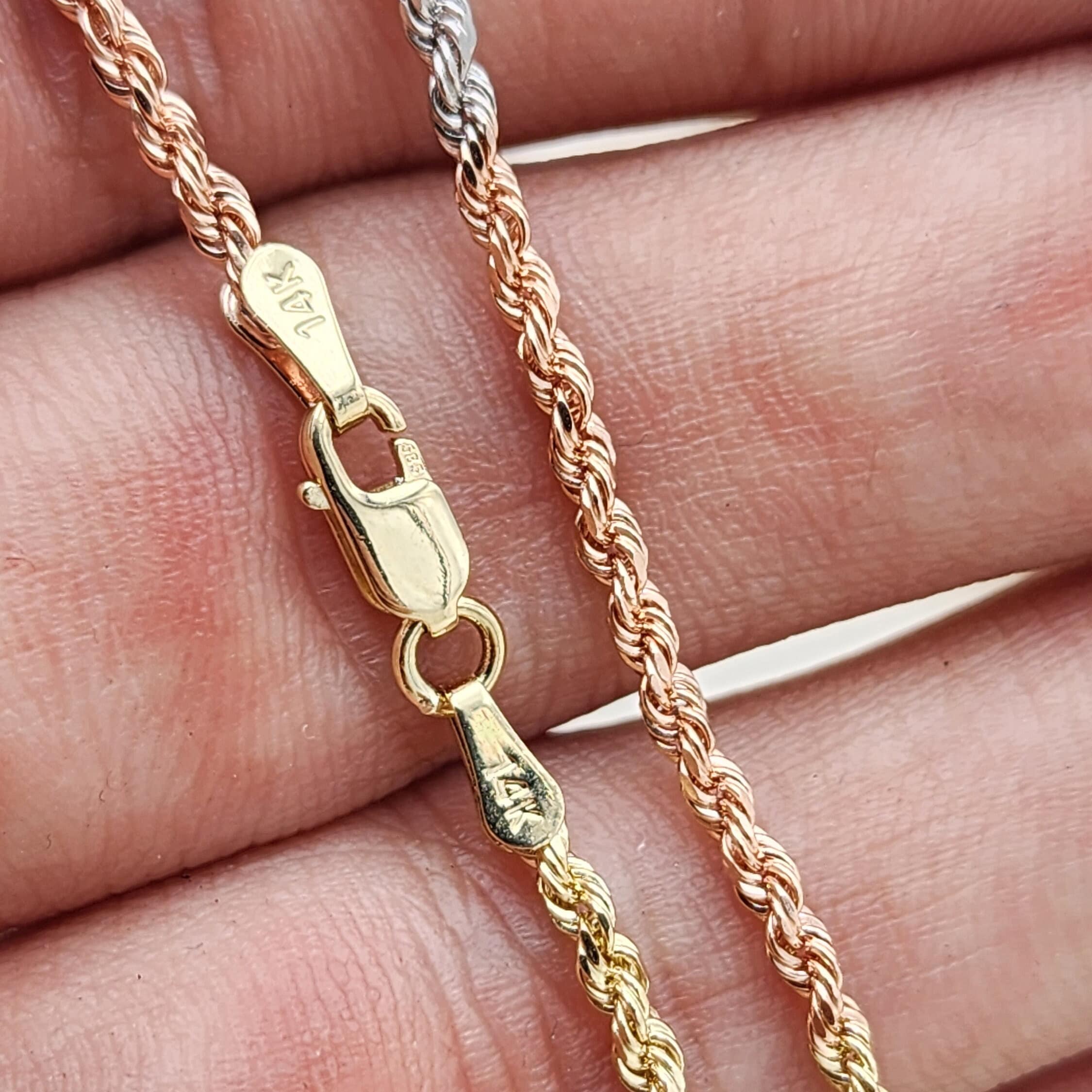 Solid 14k Tri Color Gold Rope Chain - 2MM - 16" - 18" - 20" - 22" - 24" - Unique Rope Chains - Perfect Gift For Her