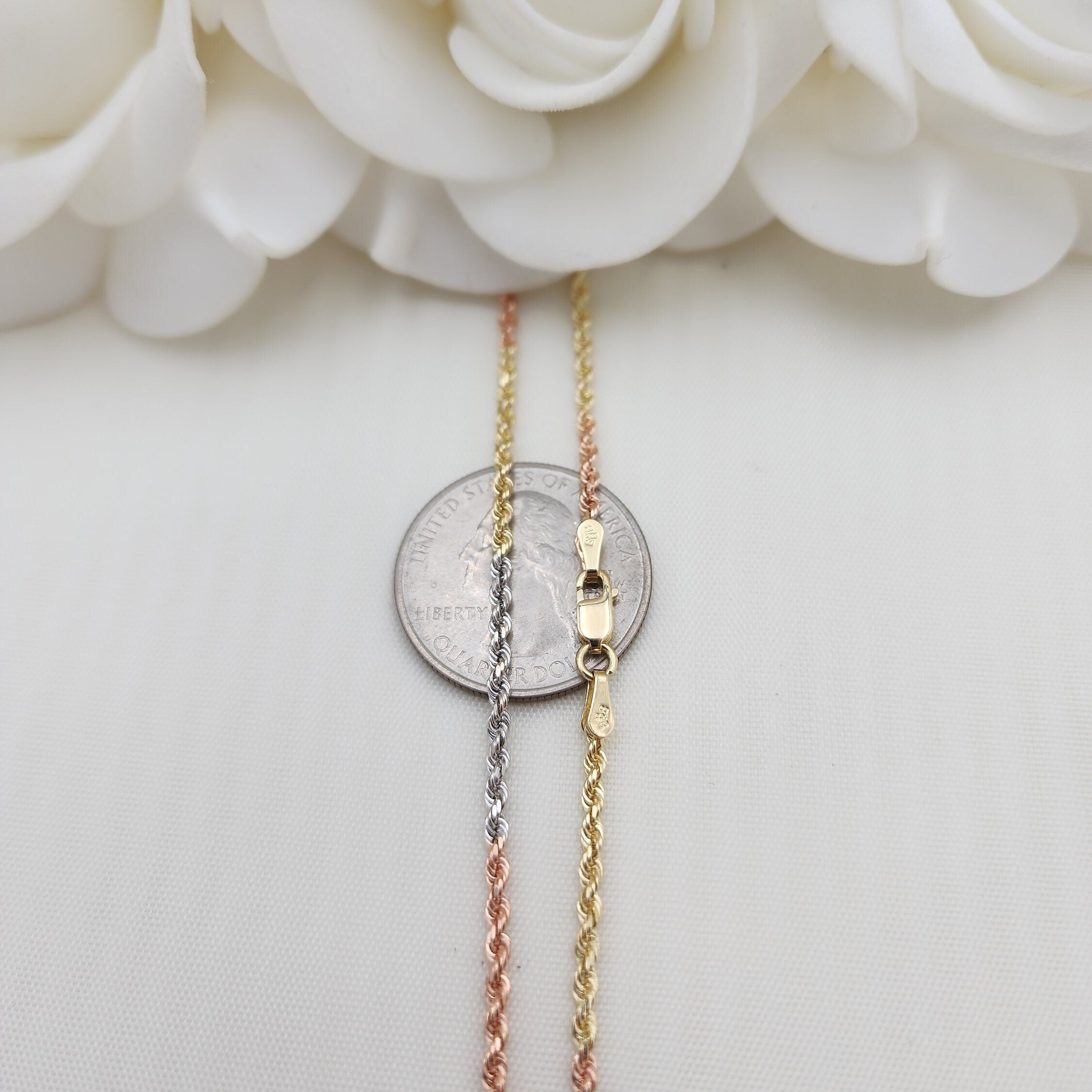 Solid 14k Tri Color Gold Rope Chain - 2MM - 16" - 18" - 20" - 22" - 24" - Unique Rope Chains - Perfect Gift For Her