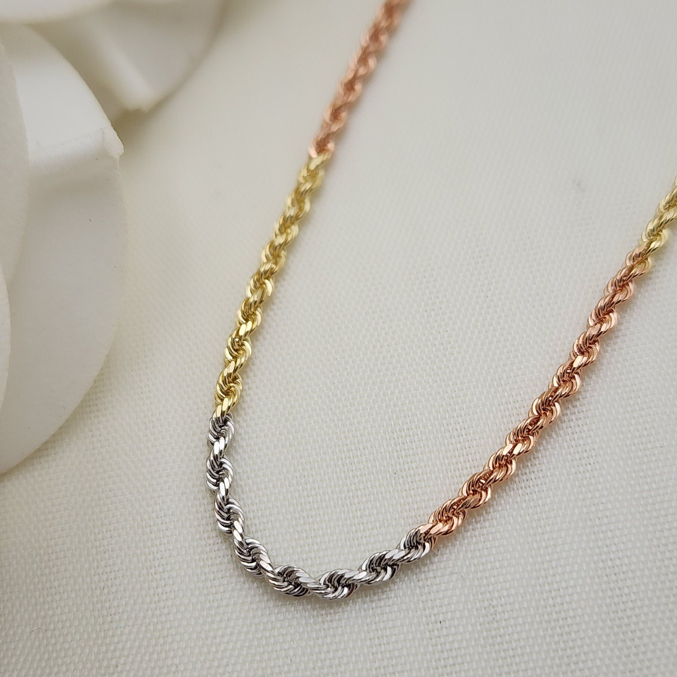Solid 14k Tri Color Gold Rope Chain - 2MM - 16" - 18" - 20" - 22" - 24" - Unique Rope Chains - Perfect Gift For Her