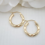 Real 14k Gold 3mm Square Diamond Cut Hoop Earrings - 3/4 Inches - 20MM - Shiny and Unique - Perfect For everyday - Lightweight Thick Hoops