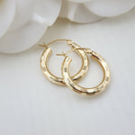 Real 14k Gold 3mm Square Diamond Cut Hoop Earrings - 3/4 Inches - 20MM - Shiny and Unique - Perfect For everyday - Lightweight Thick Hoops