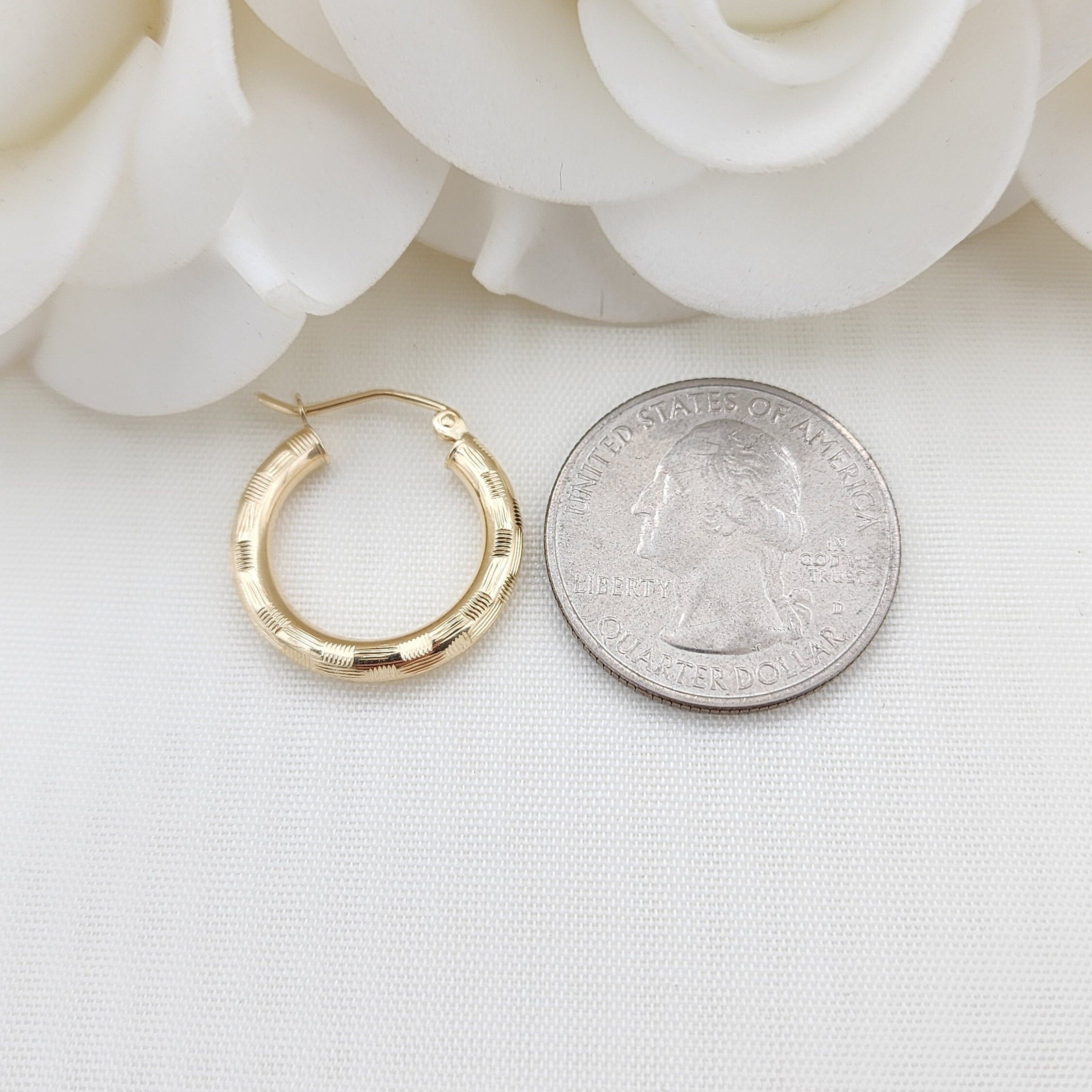 Real 14k Gold 3mm Square Diamond Cut Hoop Earrings - 3/4 Inches - 20MM - Shiny and Unique - Perfect For everyday - Lightweight Thick Hoops