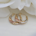 14K Tri-Color Gold Hoop Earrings - White, Yellow, Rose - Small Hoops - Real Gold