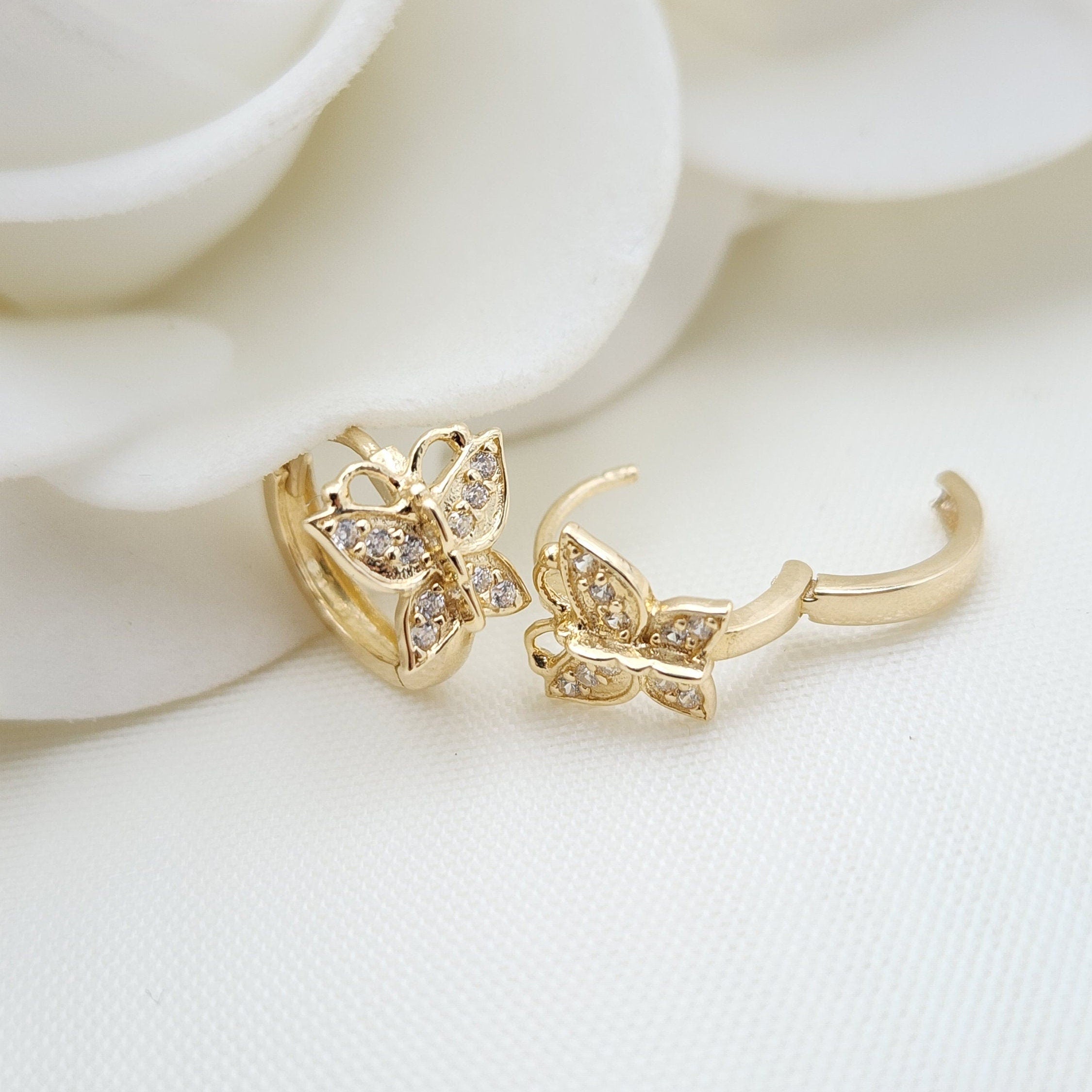 14k Butterfly Huggies Earrings - 11mm