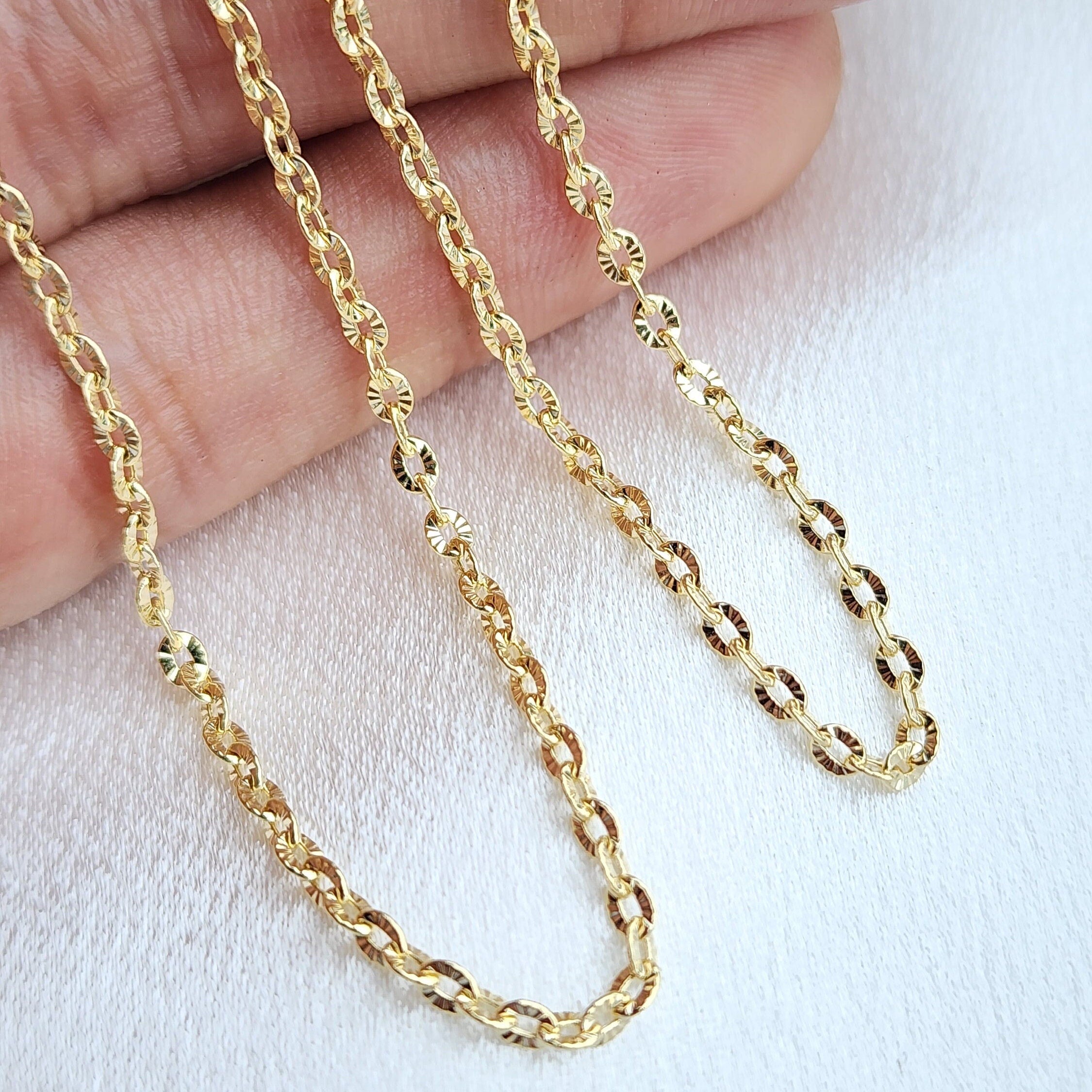 Real 14k Gold Rolo Link Diamond Cut Chains - Women's Necklace - 2MM - Perfect Gift For Her - Real Gold - Shiny & Lightweight