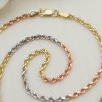Solid 14k Tri Color Gold Rope Chain - 2MM - 16" - 18" - 20" - 22" - 24" - Unique Rope Chains - Perfect Gift For Her