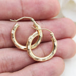 Real 14k Gold 3mm Square Diamond Cut Hoop Earrings - 3/4 Inches - 20MM - Shiny and Unique - Perfect For everyday - Lightweight Thick Hoops
