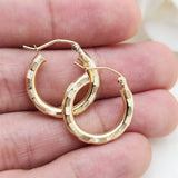 Real 14k Gold 3mm Square Diamond Cut Hoop Earrings - 3/4 Inches - 20MM - Shiny and Unique - Perfect For everyday - Lightweight Thick Hoops