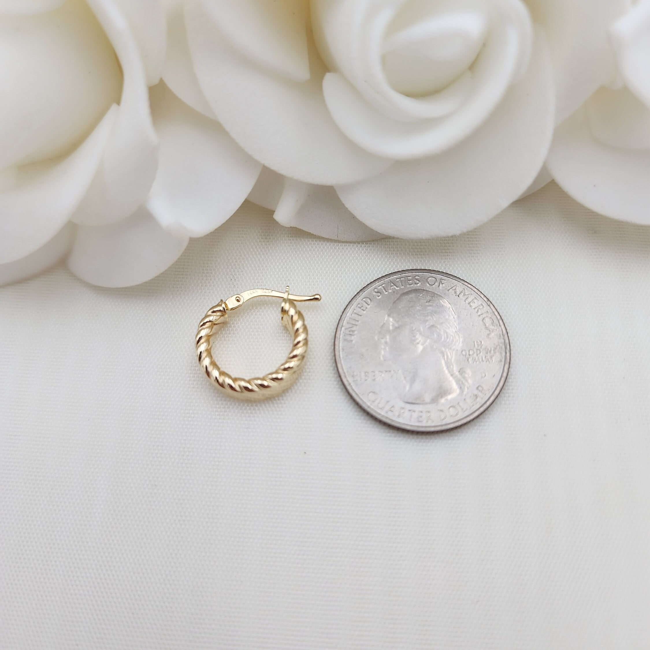 14k Gold Small Croissant Hoop Earrings - 15mm - 4mm Thick - For Her - Modern Jewelry