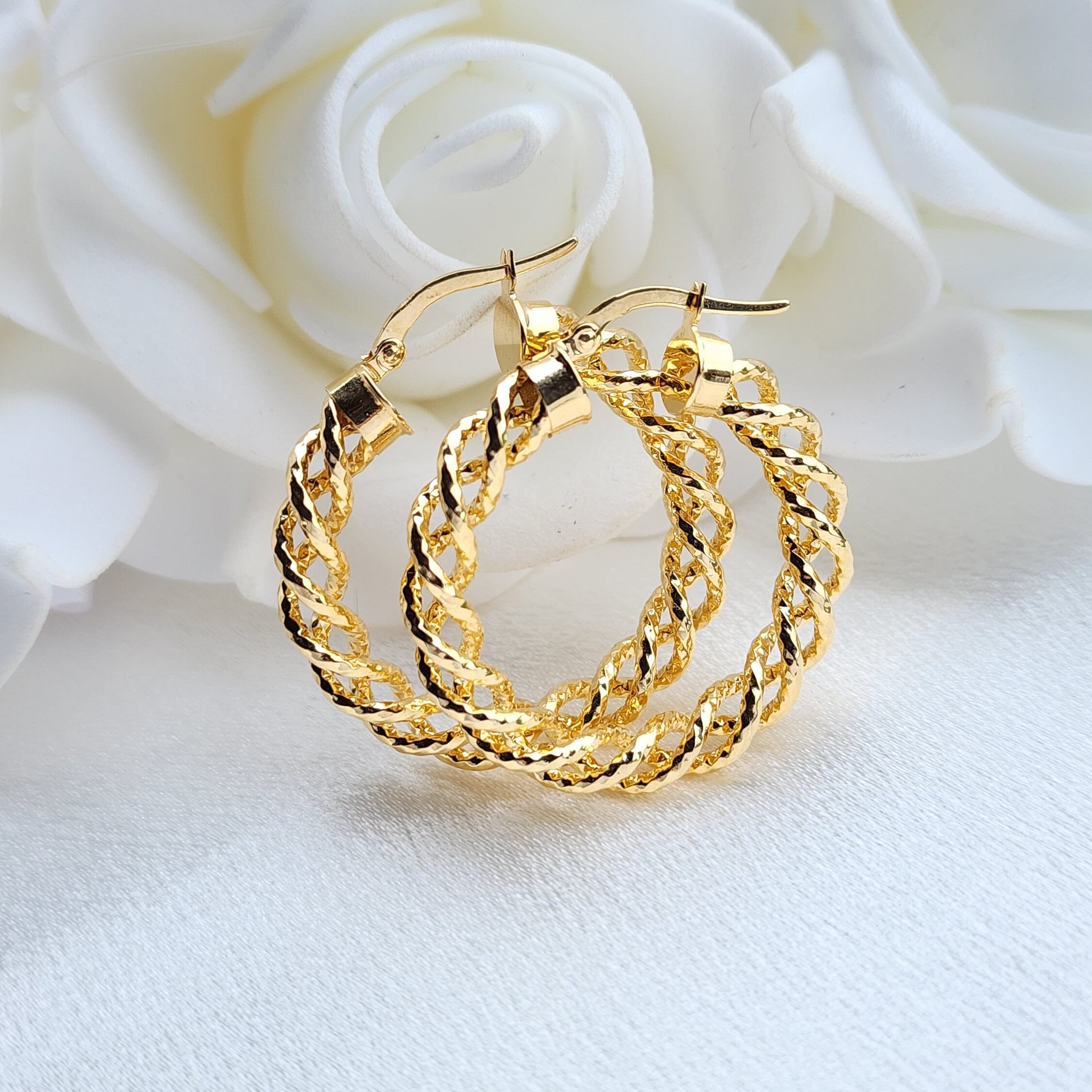 14k Gold Fully Twisted Hoop Earrings - 5mm Thick