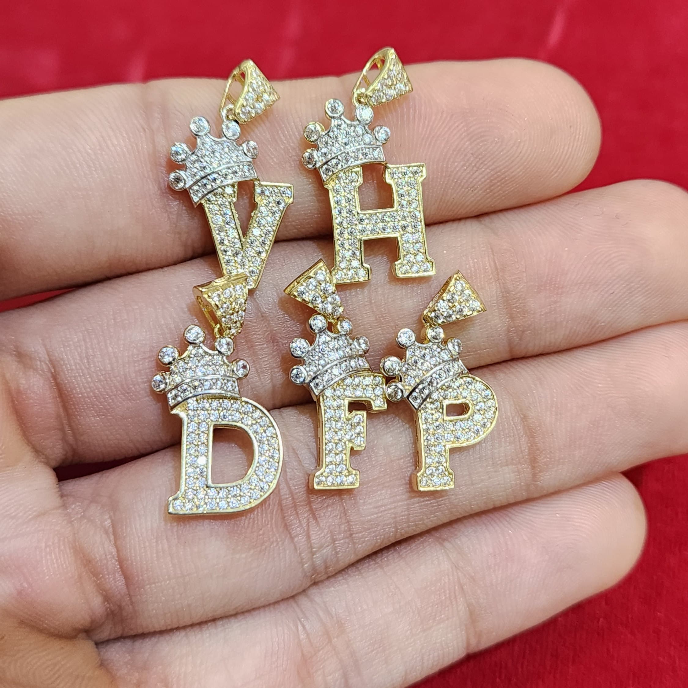 14k Medium Crown Initial Pendant