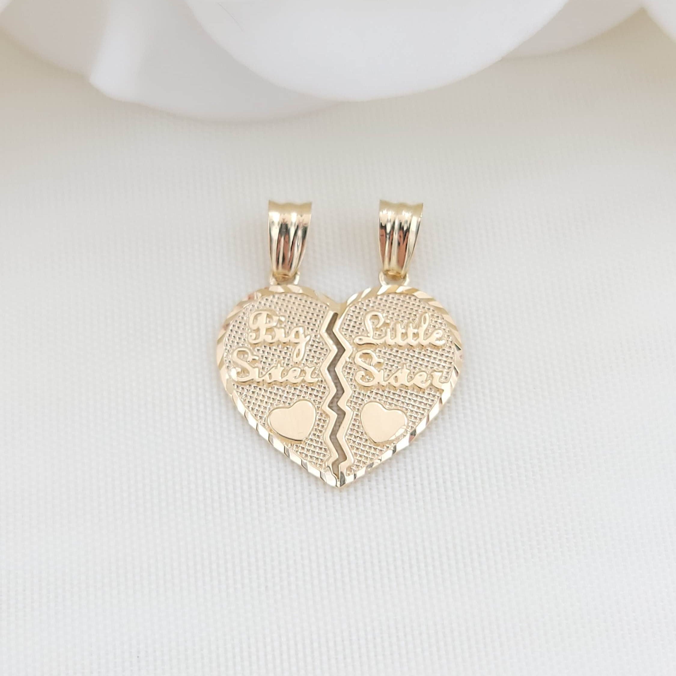 Solid 14k Gold Sisters Breakable Heart Pendant - 2 for 1 - Perfect Gift