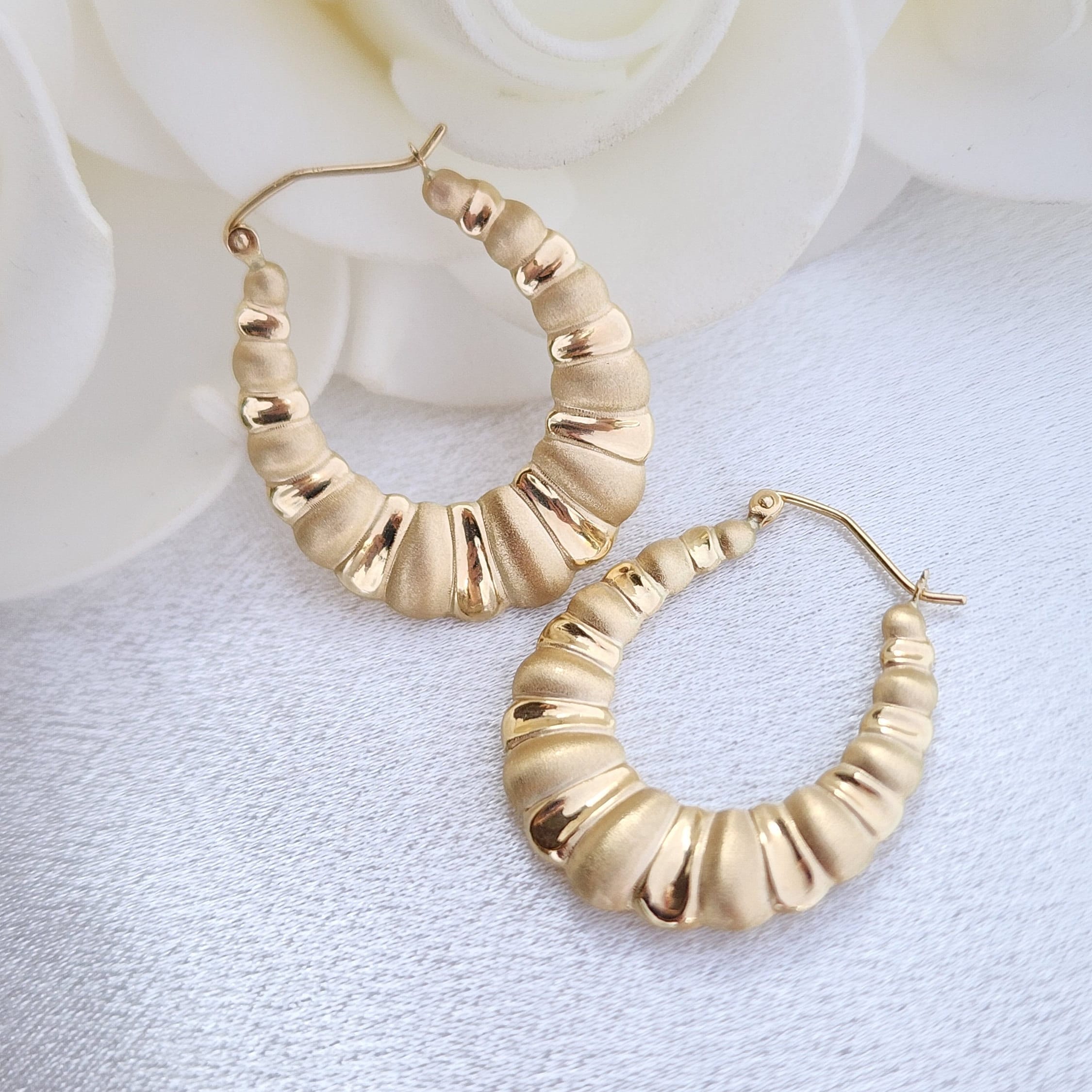 14k Texturized Shrimp Hoop Earrings
