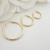 14k Gold Diamond Cut 2MM Hoops Tubes Earrings - 30mm, 20mm, 15mm - Real 14k - Lightweight & Everlasting - Perfect For Women and girls