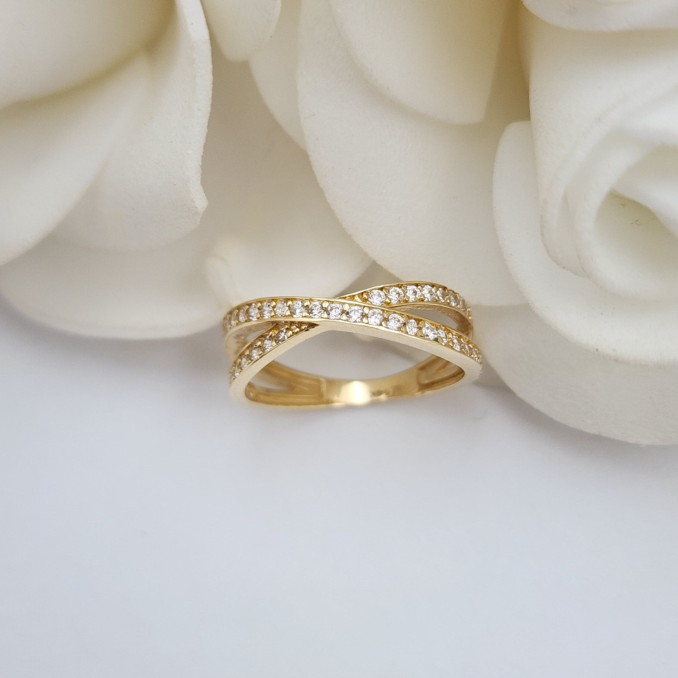 14k X Ring Crossed CZ Band