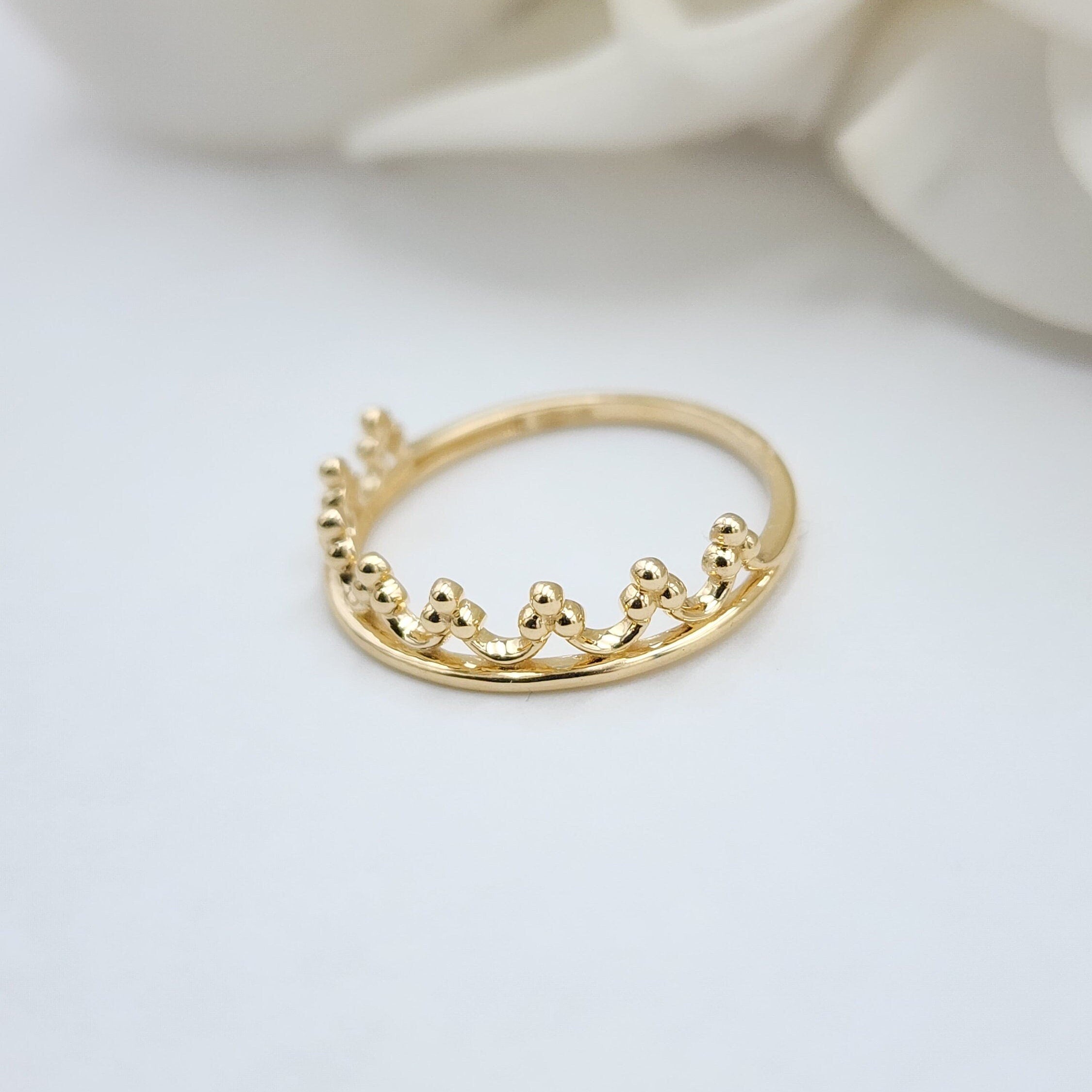 Solid 14k Gold Stackable Crown Ring