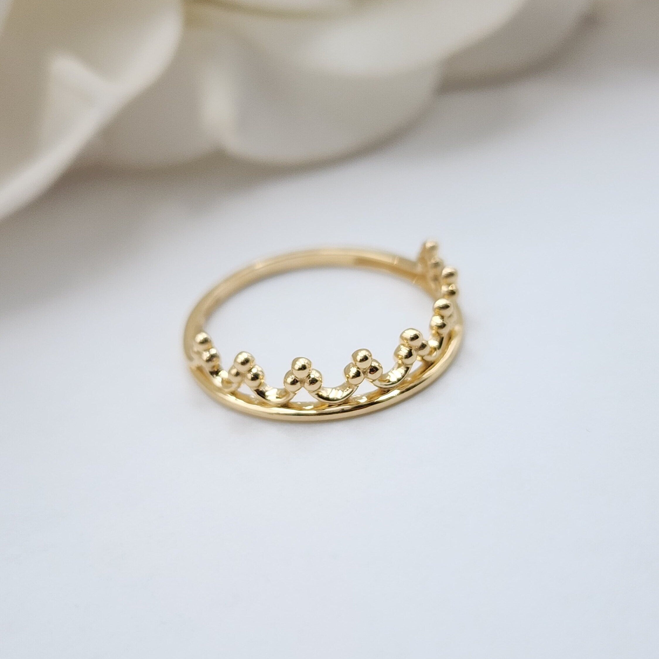 Solid 14k Gold Stackable Crown Ring