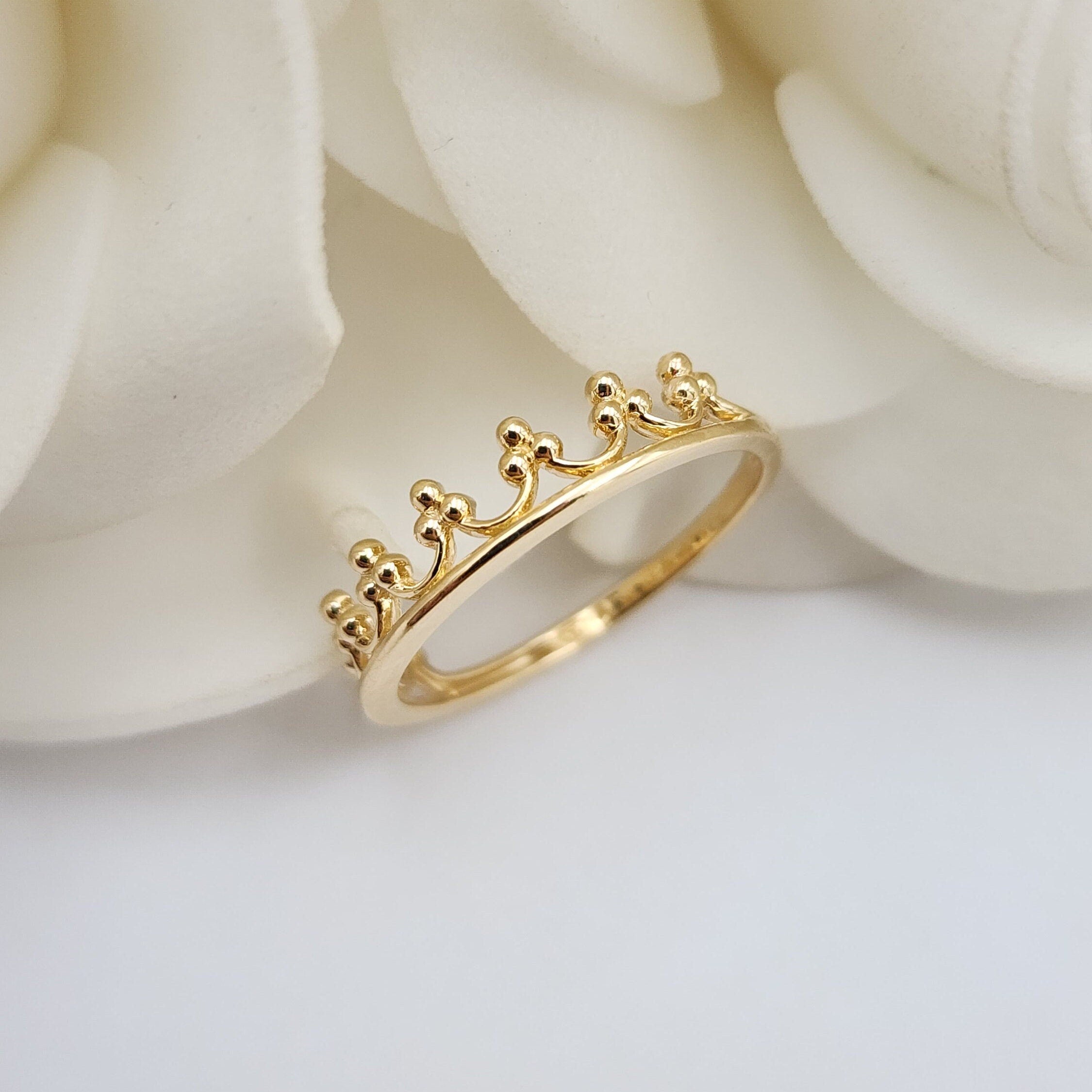 Solid 14k Gold Stackable Crown Ring