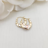 14k Tricolor Gold Small Hearts Hoop Earrings - Cute Small Hoops - Perfect For Her - Perfect For Girls