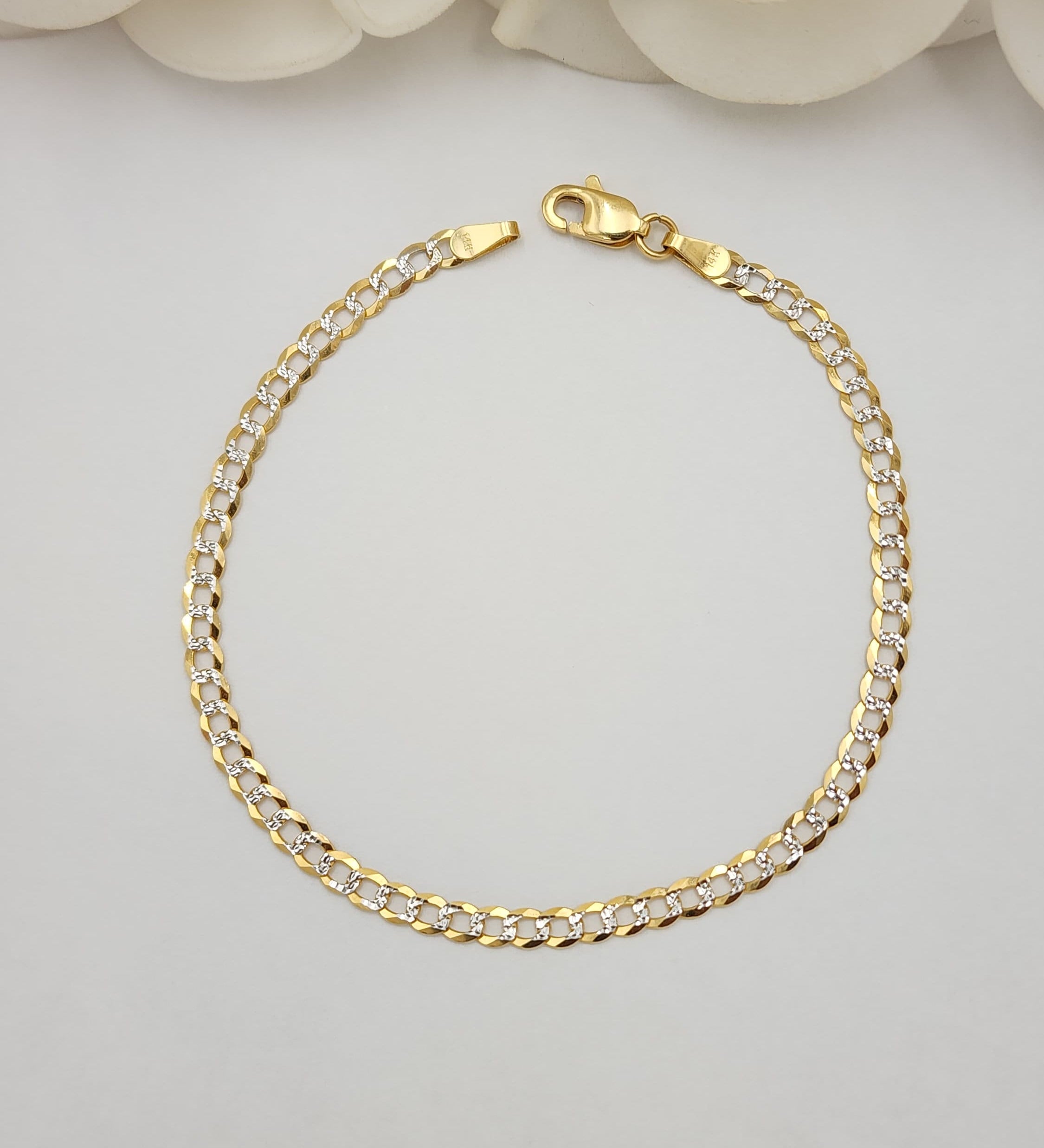 Solid 14k Gold Diamond Cut Cuban Link Bracelet - 7 Inches - 3.2MM - Perfect for kids & women