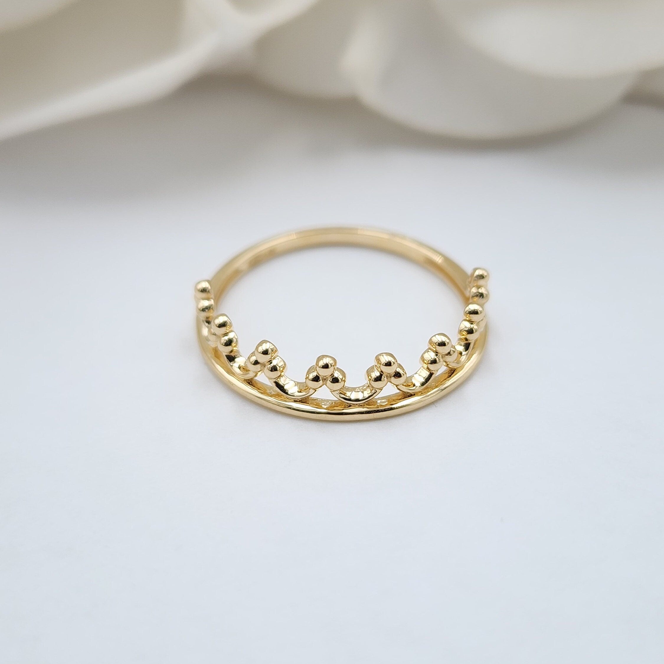 Solid 14k Gold Stackable Crown Ring