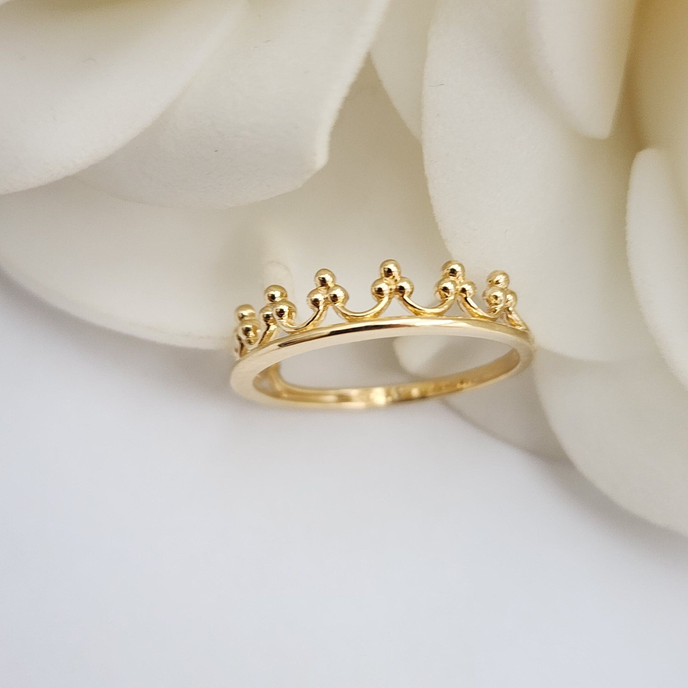 Solid 14k Gold Stackable Crown Ring