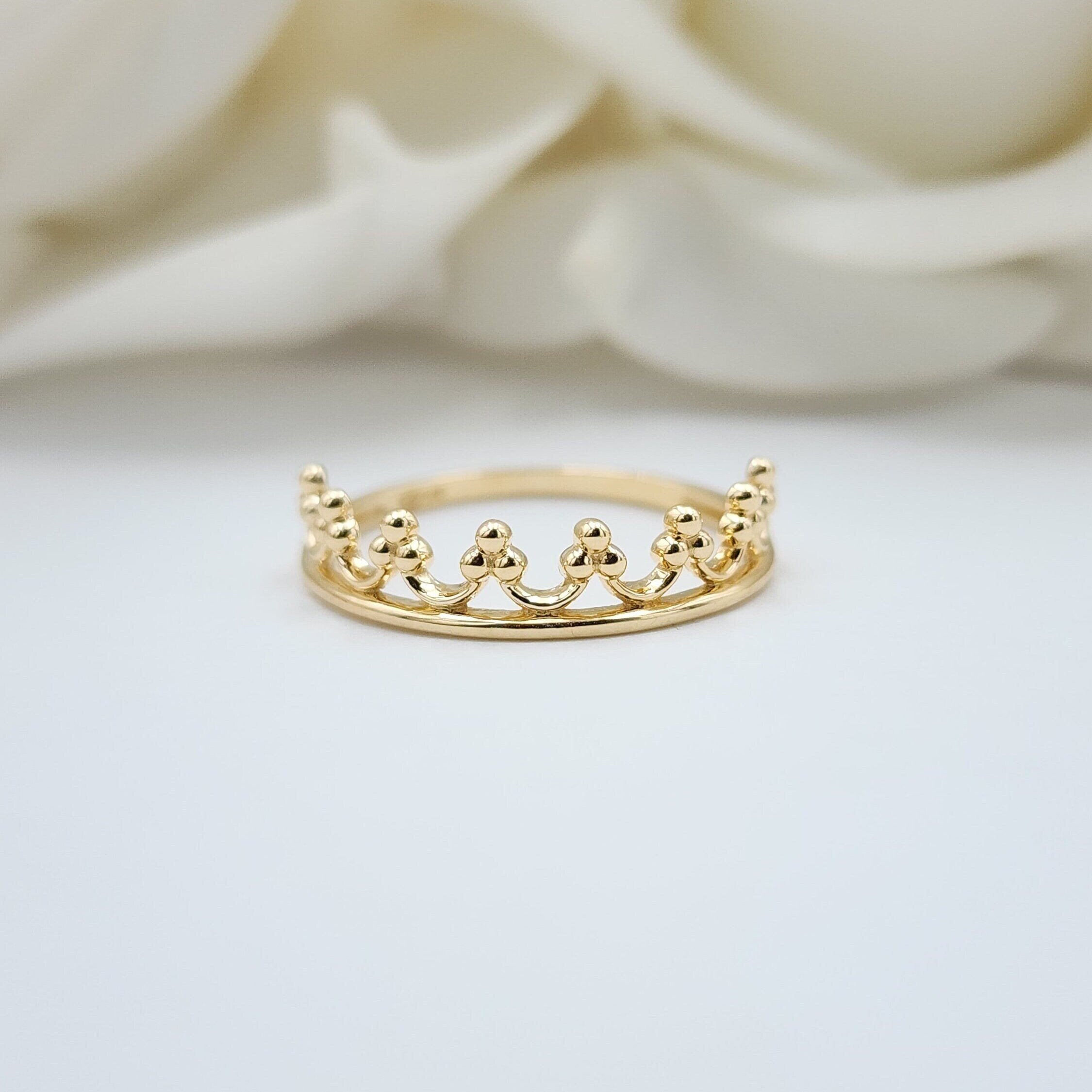 Solid 14k Gold Stackable Crown Ring