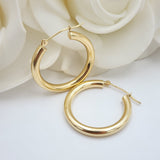 14k Yellow Gold 3MM Round Hollow Polished Hoop Earrings - Thick Hoops - Classic & Lightweight - 14k Stamped