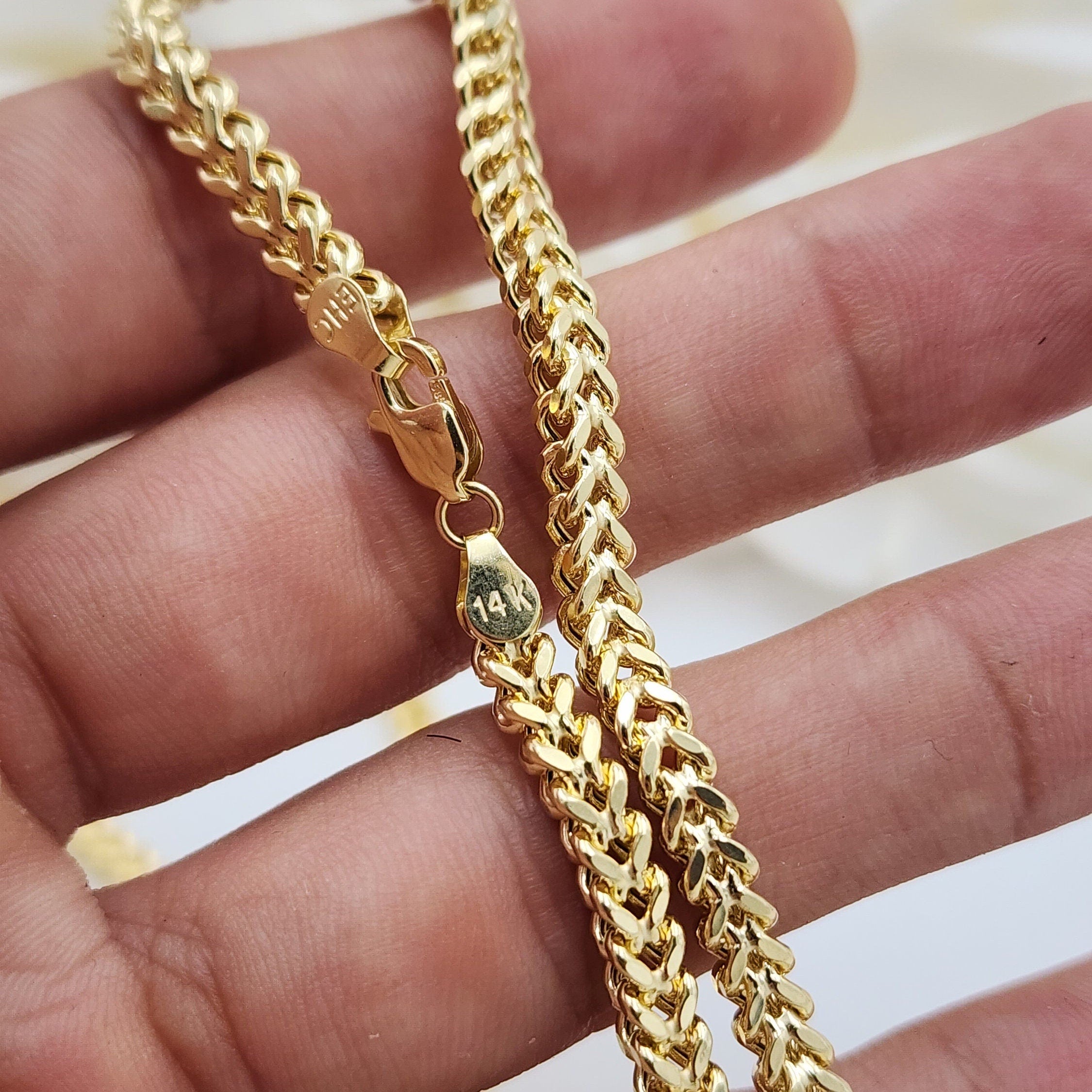 Real 14k Gold 4MM Thick Square Franco Chain - 24 Inches