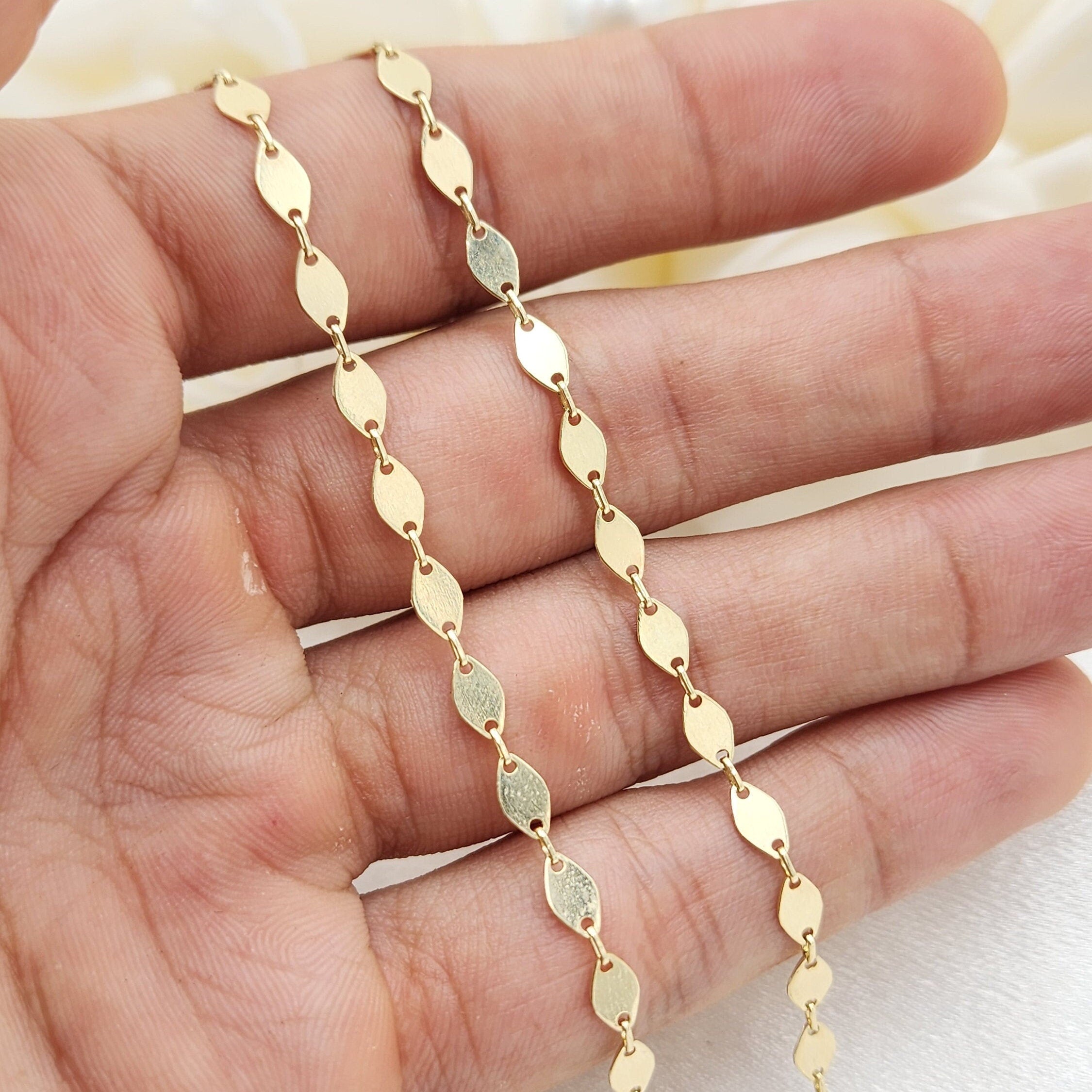 Solid 14k Gold Fancy Oval Mirror Link Necklace - Modern & Shiny - 16, 18, 20 Inches - Elegant Necklace For Her