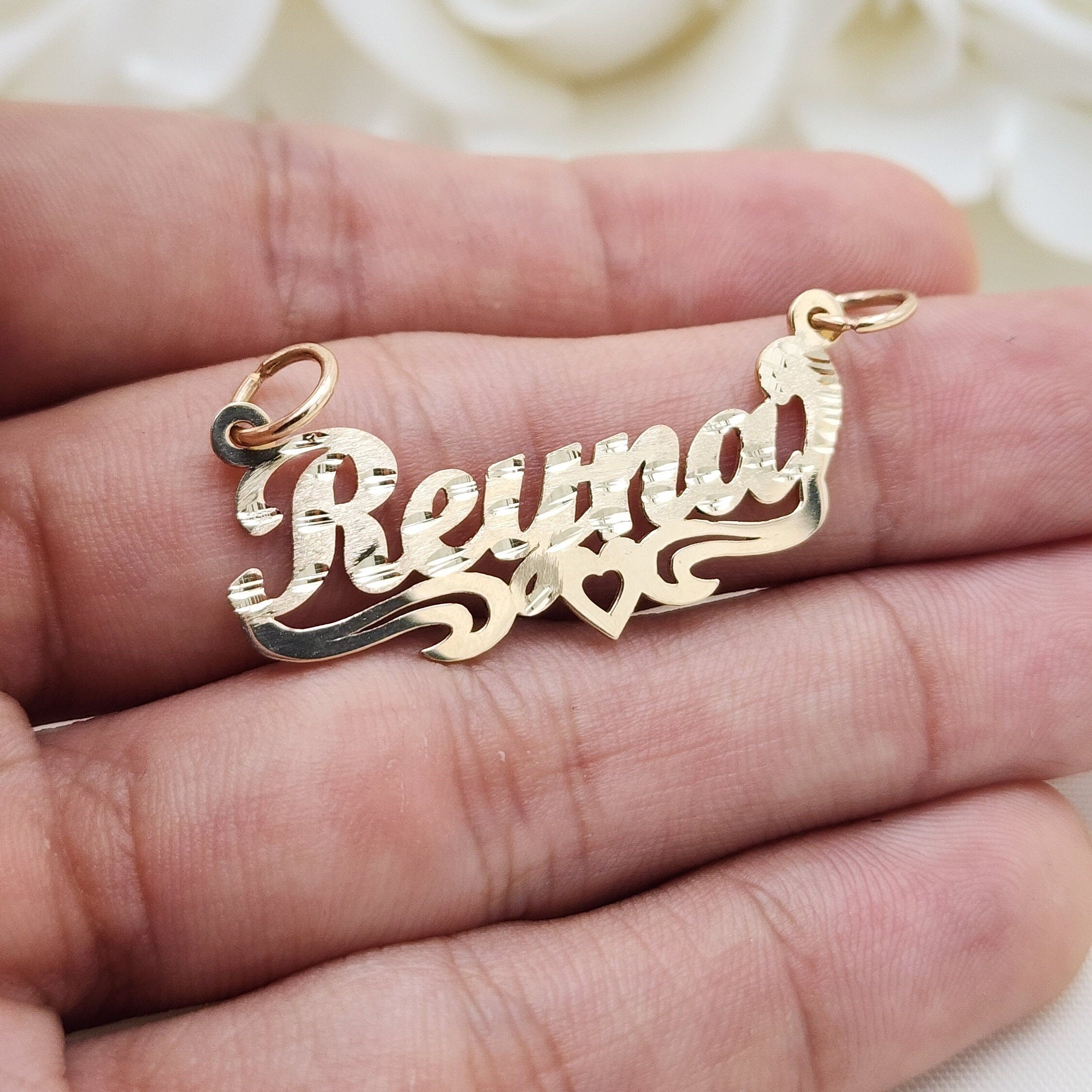 Solid 14K Gold Personalized Heart NamePlate