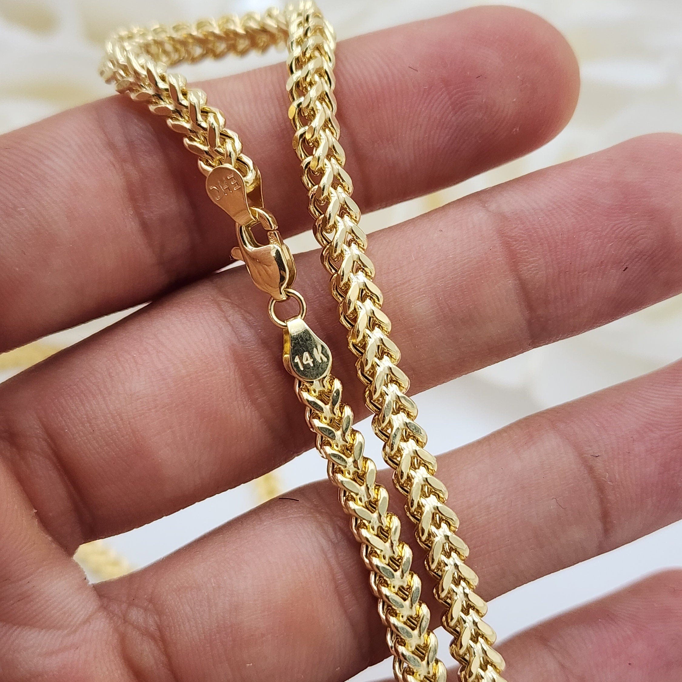 Real 14k Gold 4MM Thick Square Franco Chain - 24 Inches