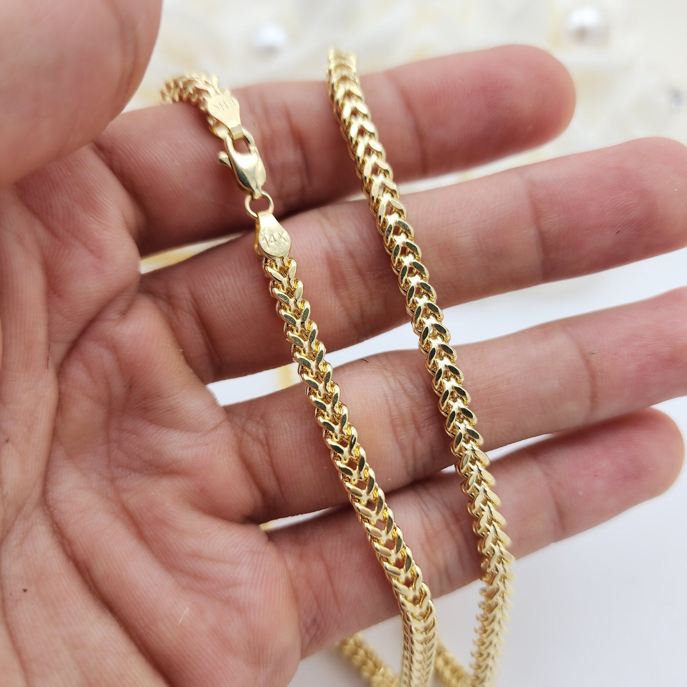 Real 14k Gold 4MM Thick Square Franco Chain - 24 Inches