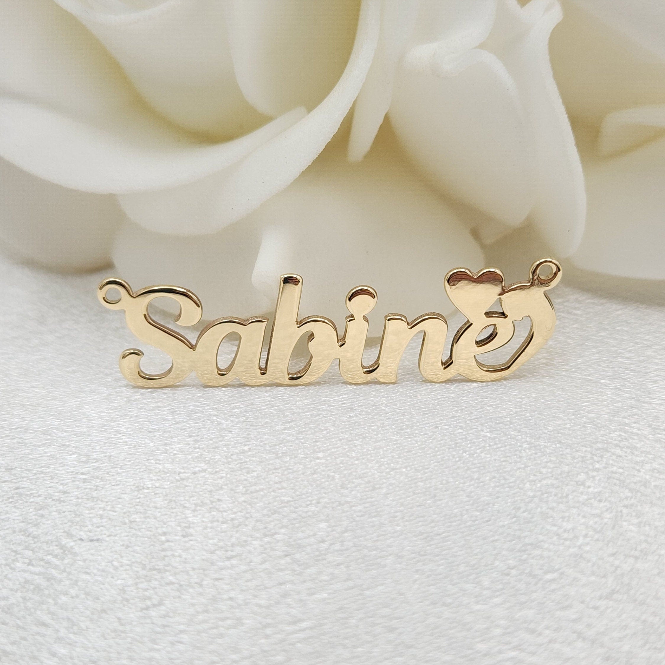 Solid Gold Handmade Nameplate With Heart Pendant