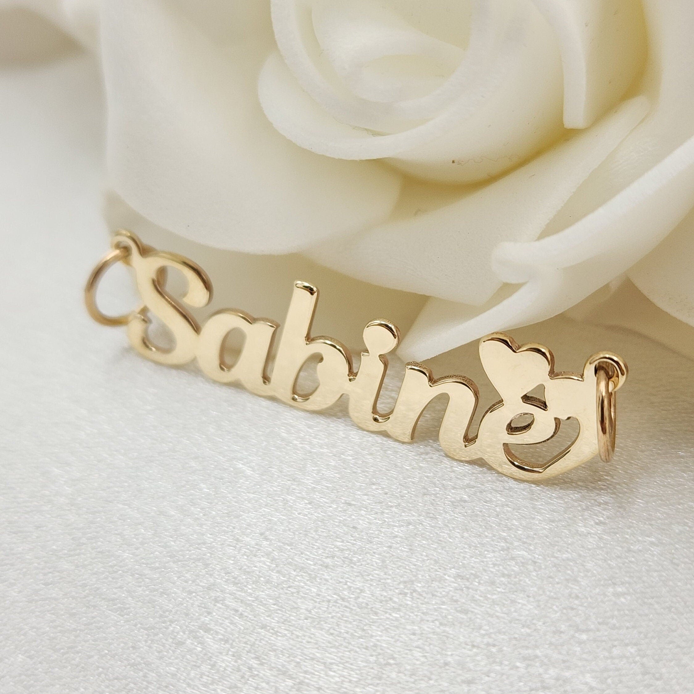 Solid Gold Handmade Nameplate With Heart Pendant