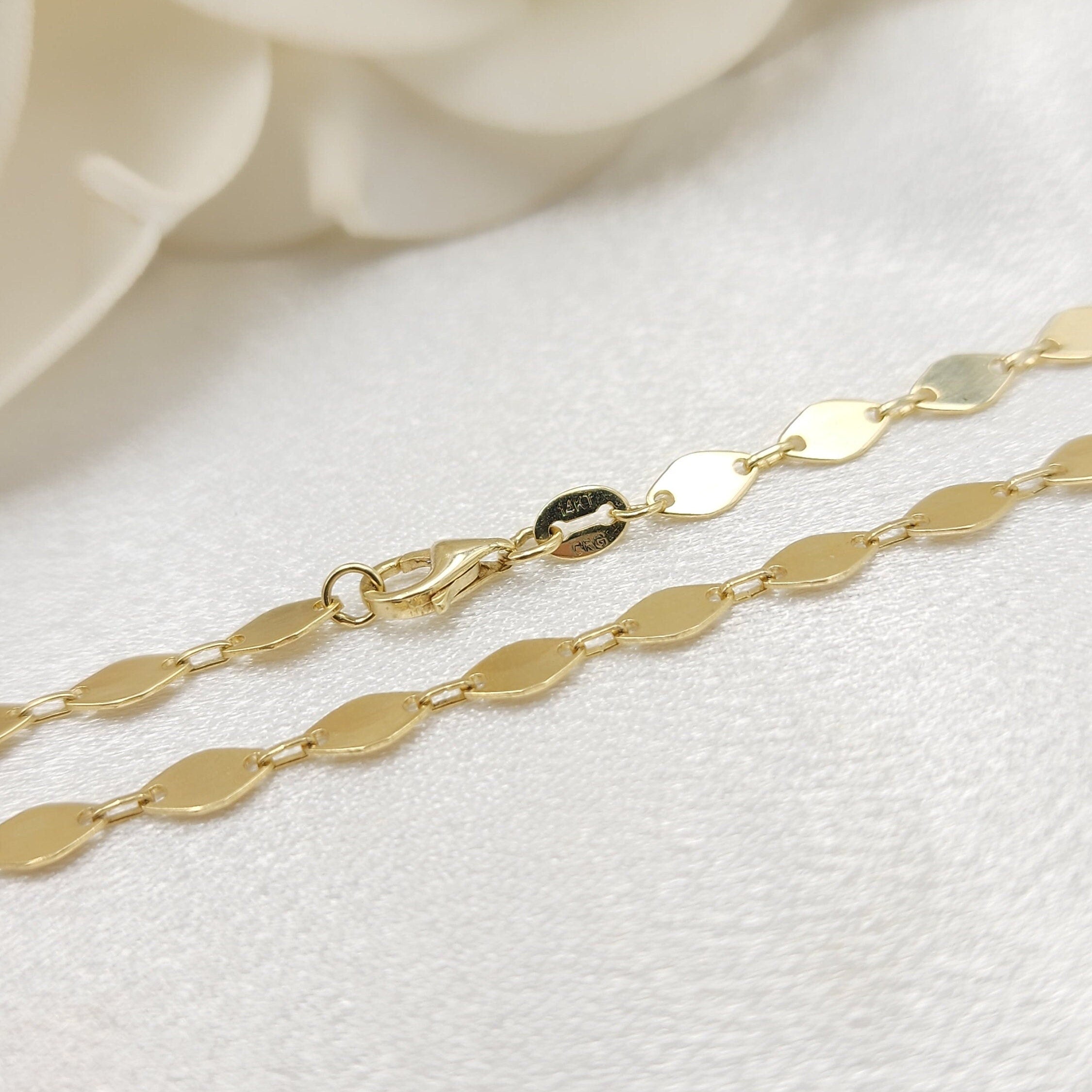 Solid 14k Gold Fancy Oval Mirror Link Necklace - Modern & Shiny - 16, 18, 20 Inches - Elegant Necklace For Her