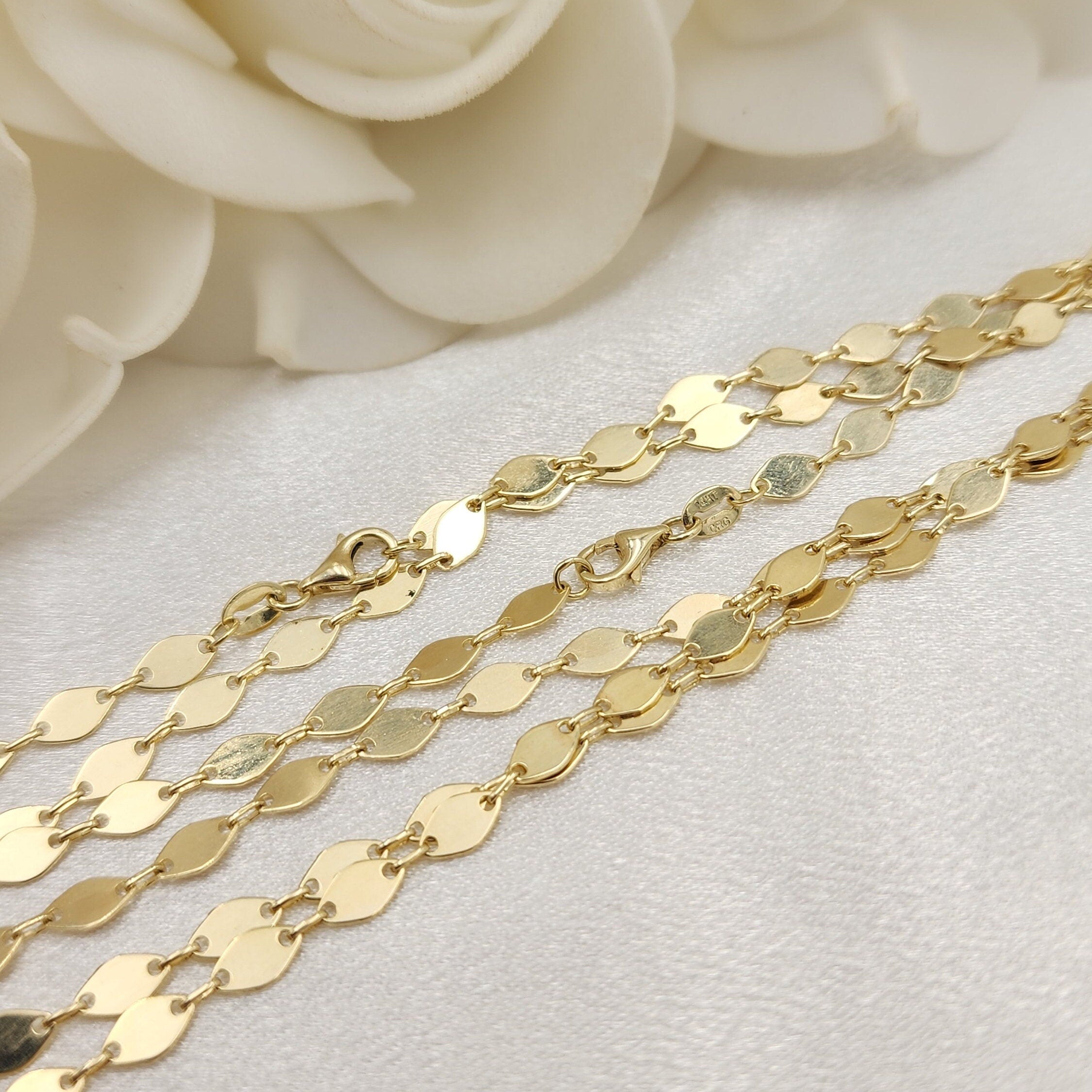 Solid 14k Gold Fancy Oval Mirror Link Necklace - Modern & Shiny - 16, 18, 20 Inches - Elegant Necklace For Her