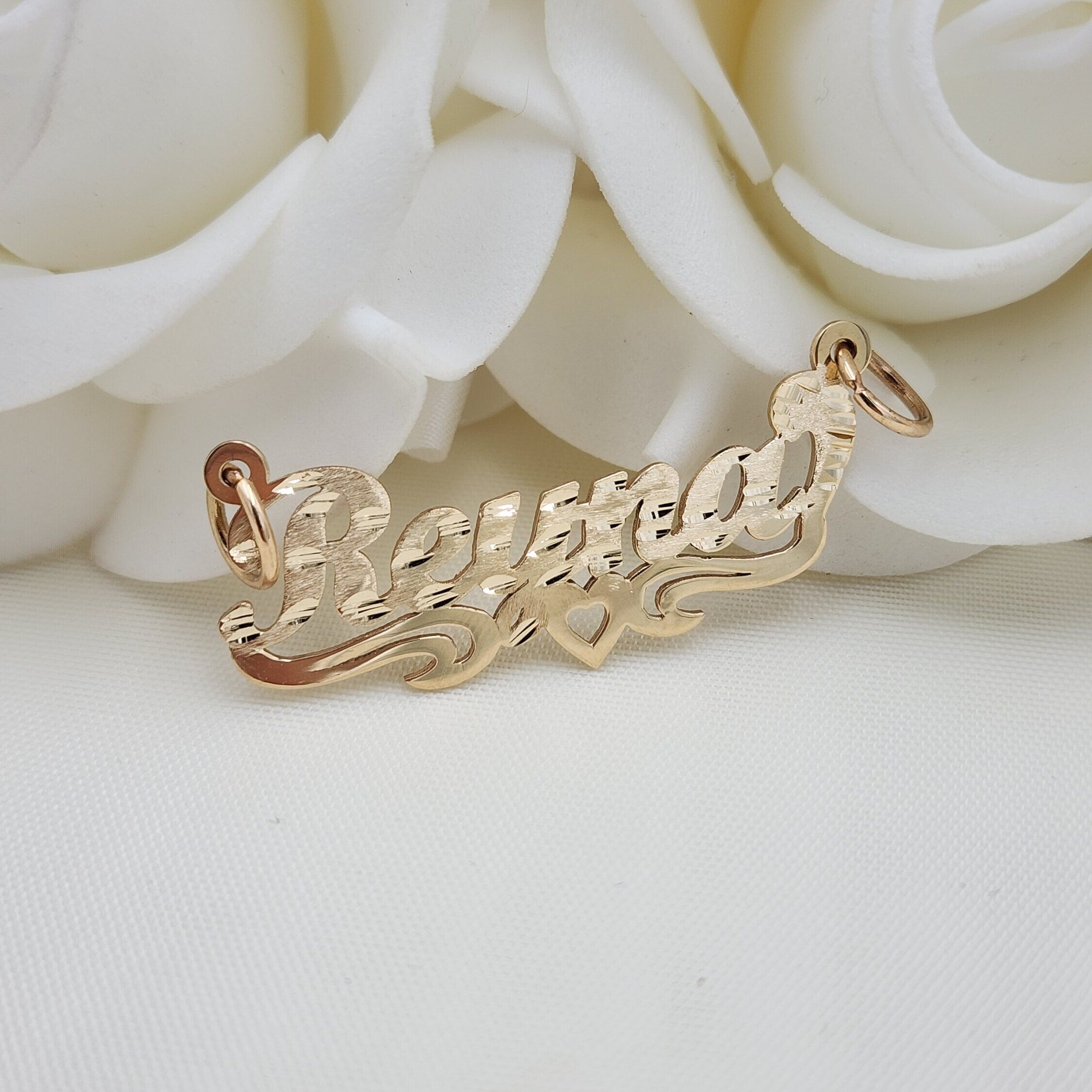 Solid 14K Gold Personalized Heart NamePlate